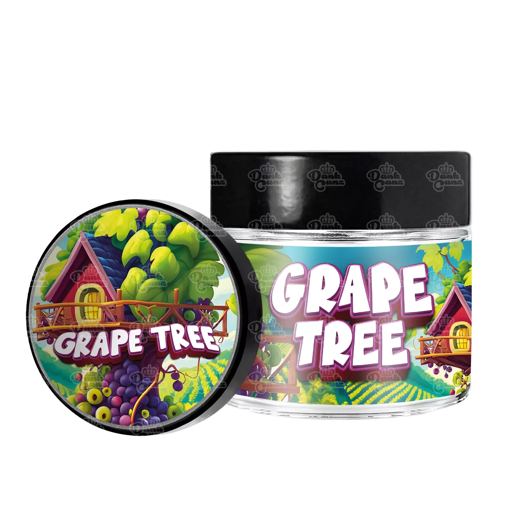 Grape Tree 3.5g/60ml Glass Jars - Labelled - DC Packaging Custom Cannabis Packaging