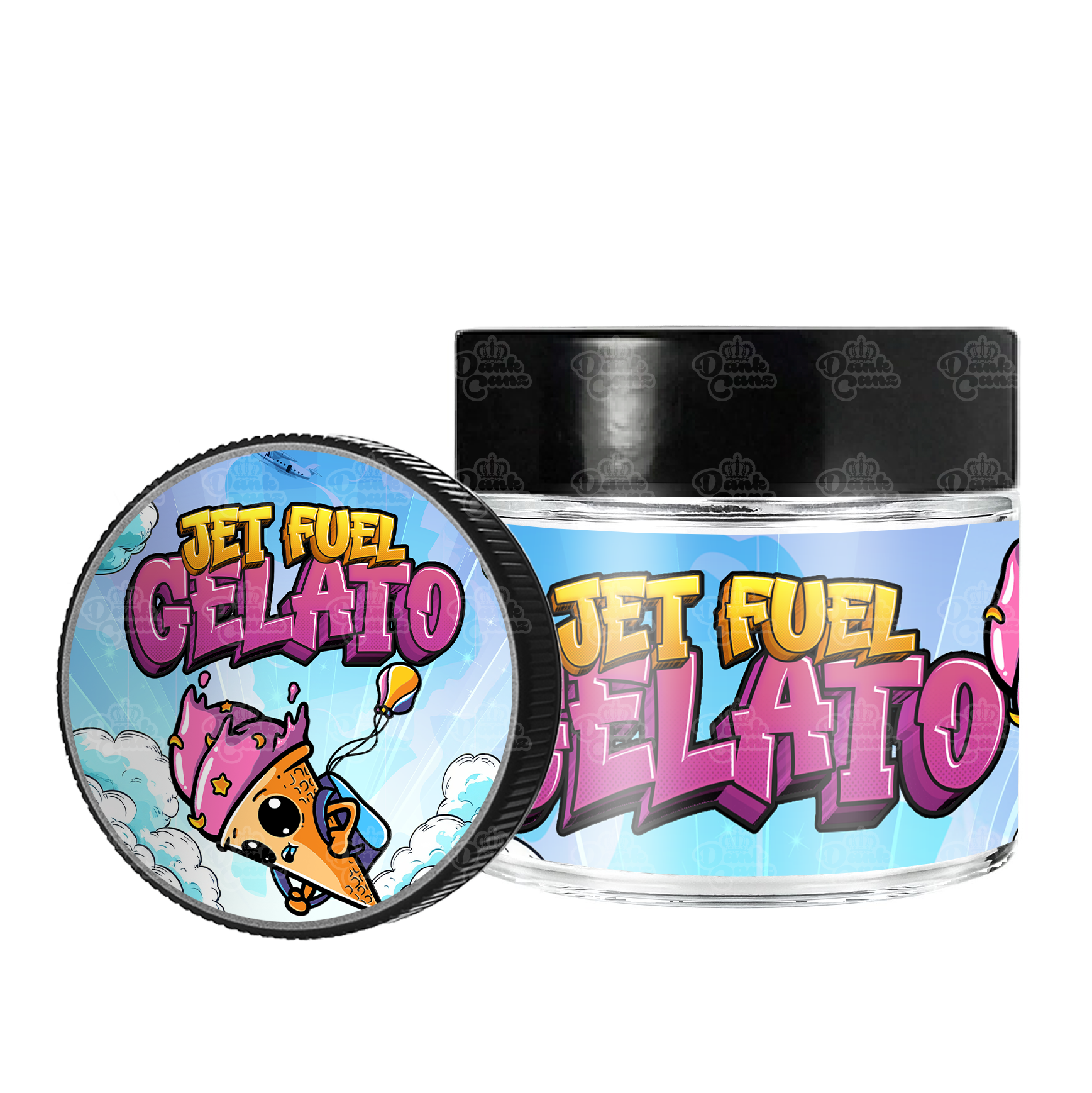 Jet Fuel Gelato 3.5g/60ml Glass Jars - Labelled - DC Packaging Custom Cannabis Packaging