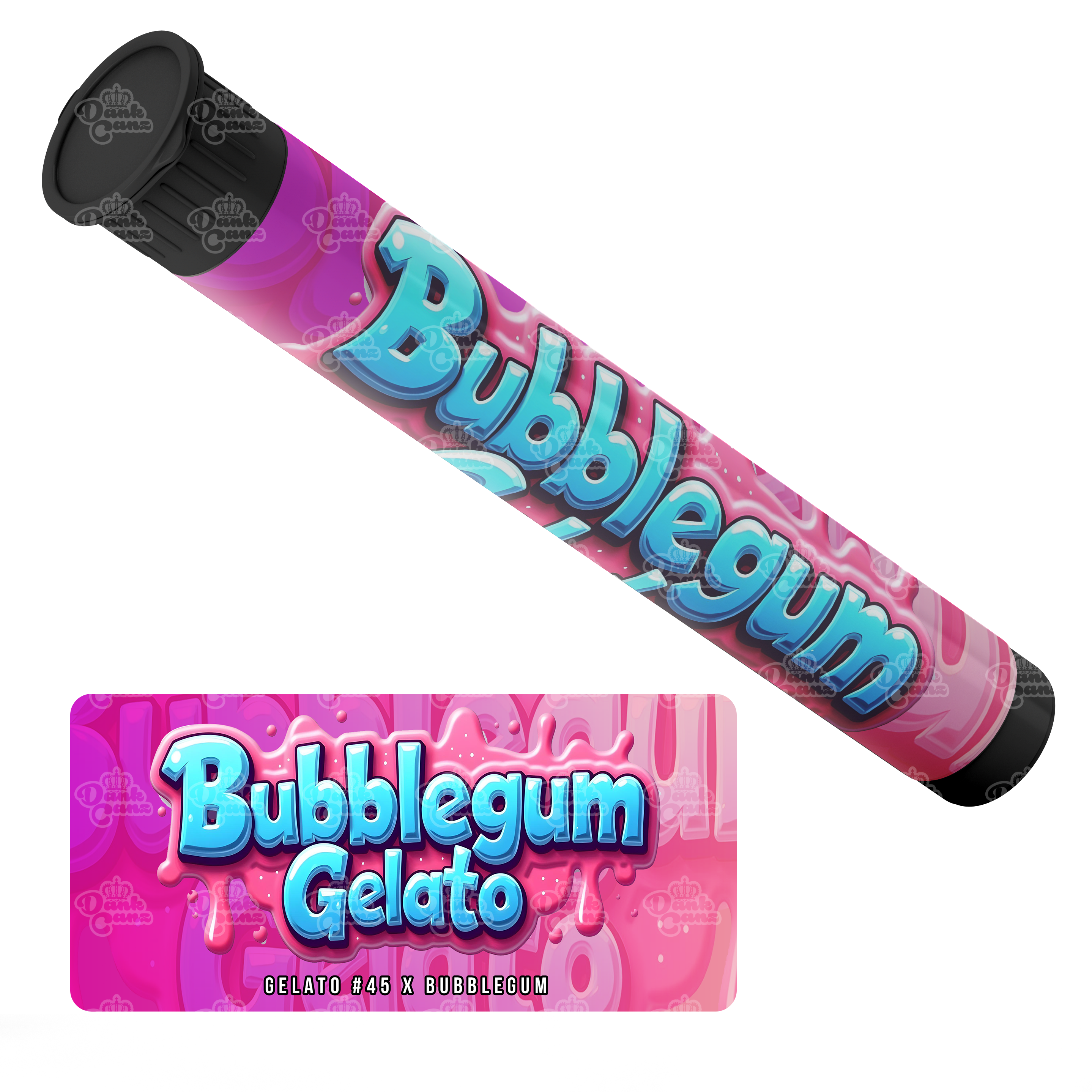 Bubblegum Gelato Pre Roll Tubes - Labelled - DC Packaging Custom Cannabis Packaging