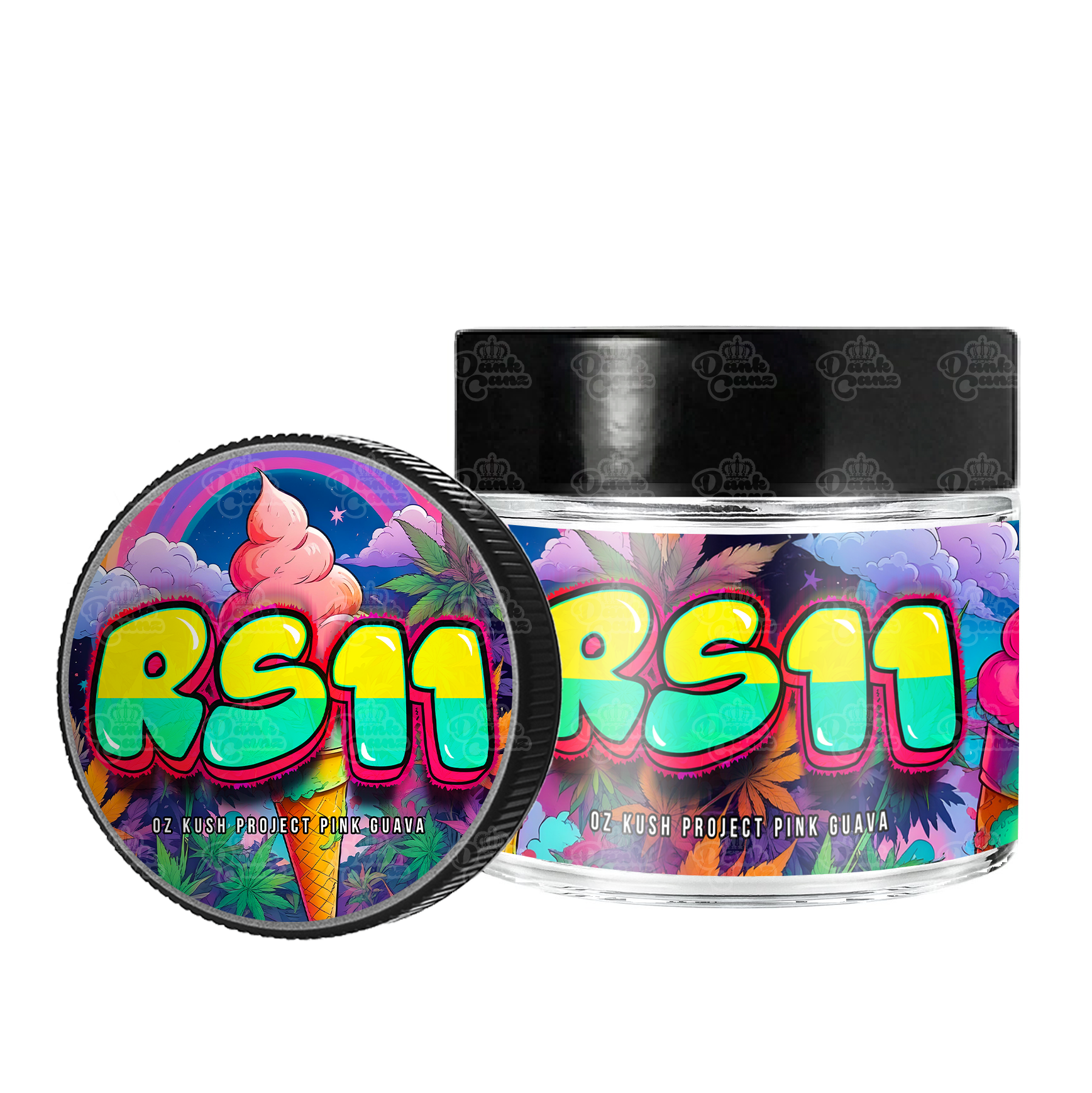 RS11 3.5g/60ml Glass Jars - Labelled - DC Packaging Custom Cannabis Packaging