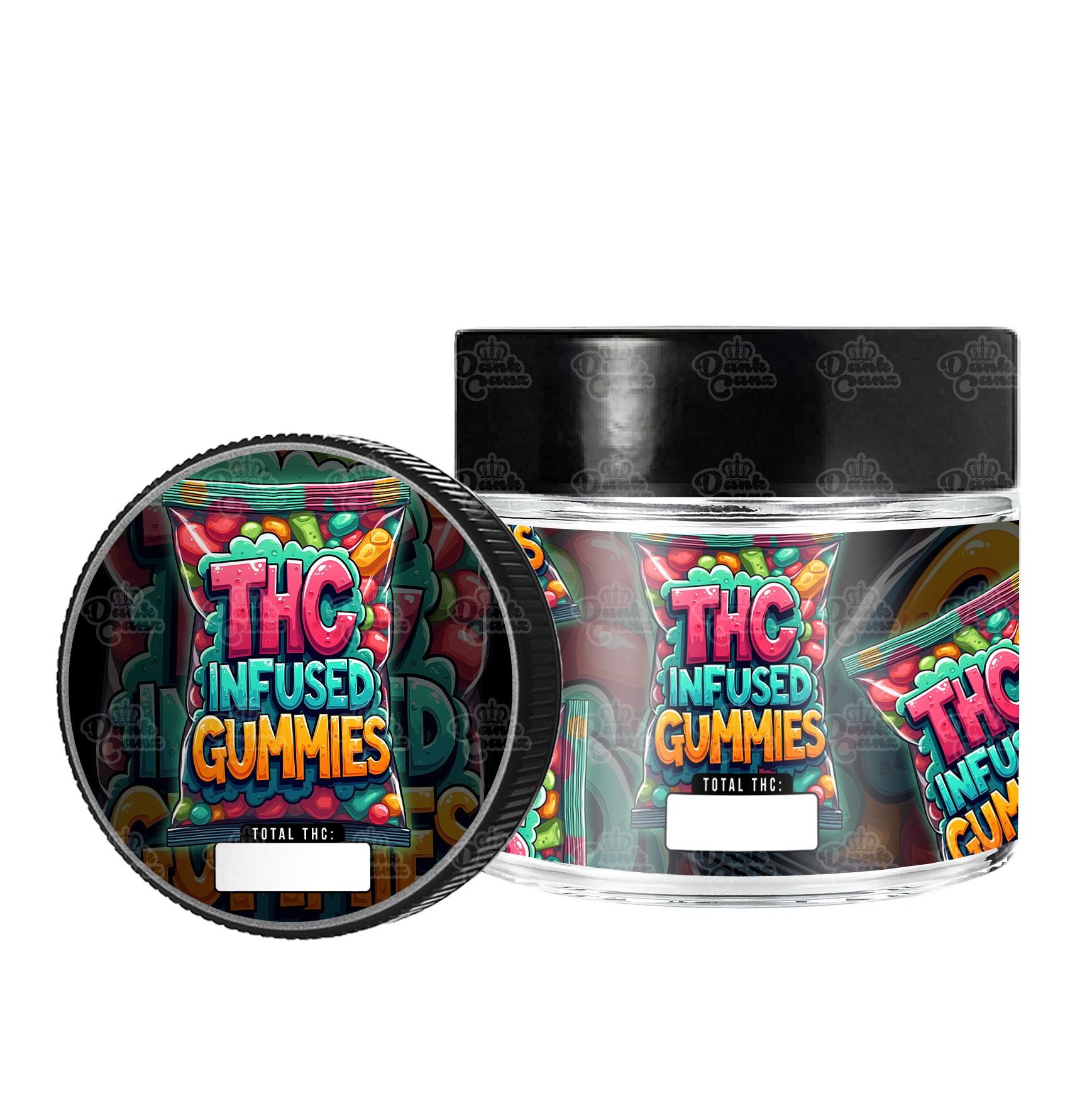 THC Gummies 3.5g/60ml Glass Jars - Labelled - DC Packaging Custom Cannabis Packaging