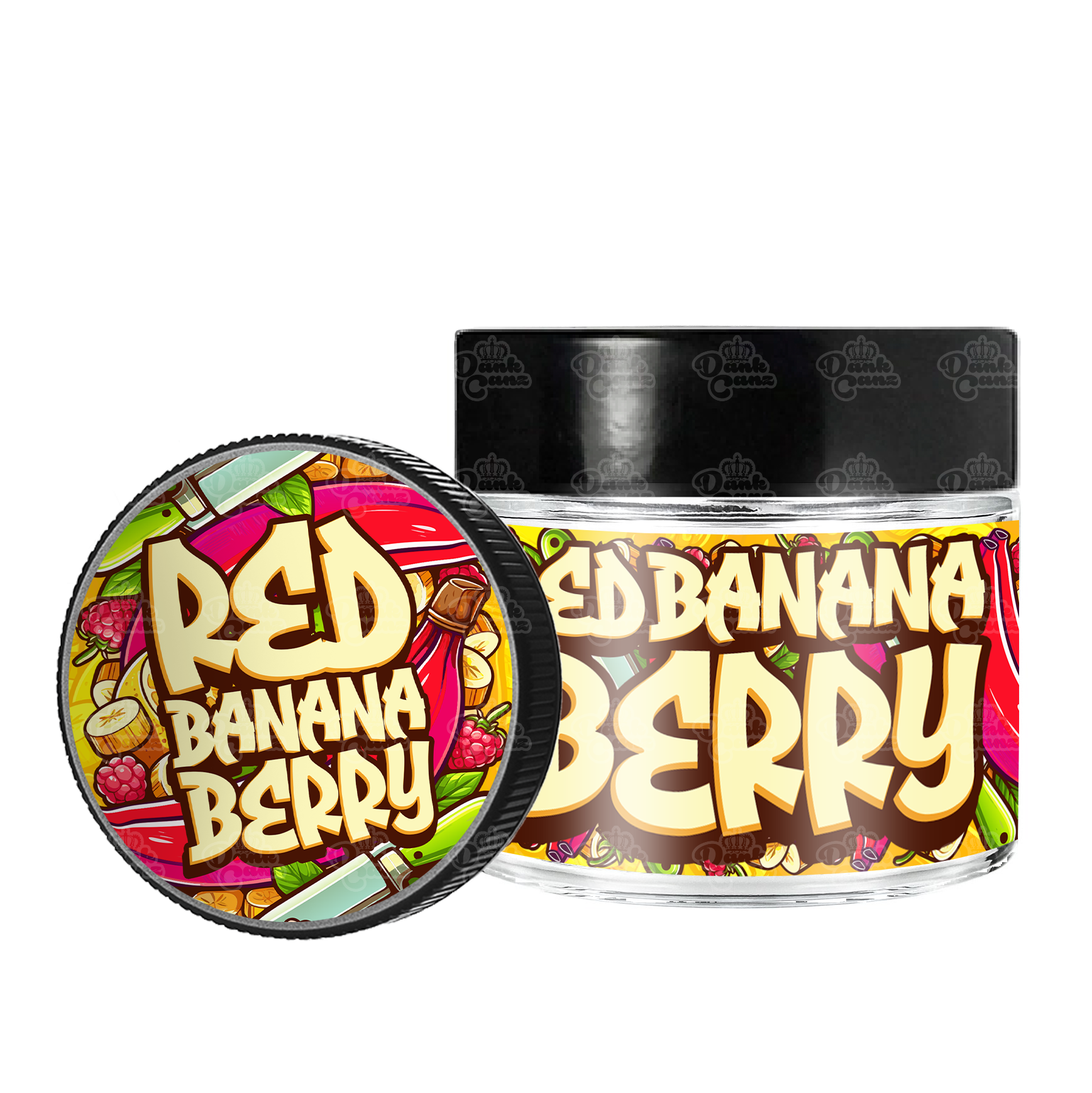 Red Banana Berry 3.5g/60ml Glass Jars - Labelled - DC Packaging Custom Cannabis Packaging