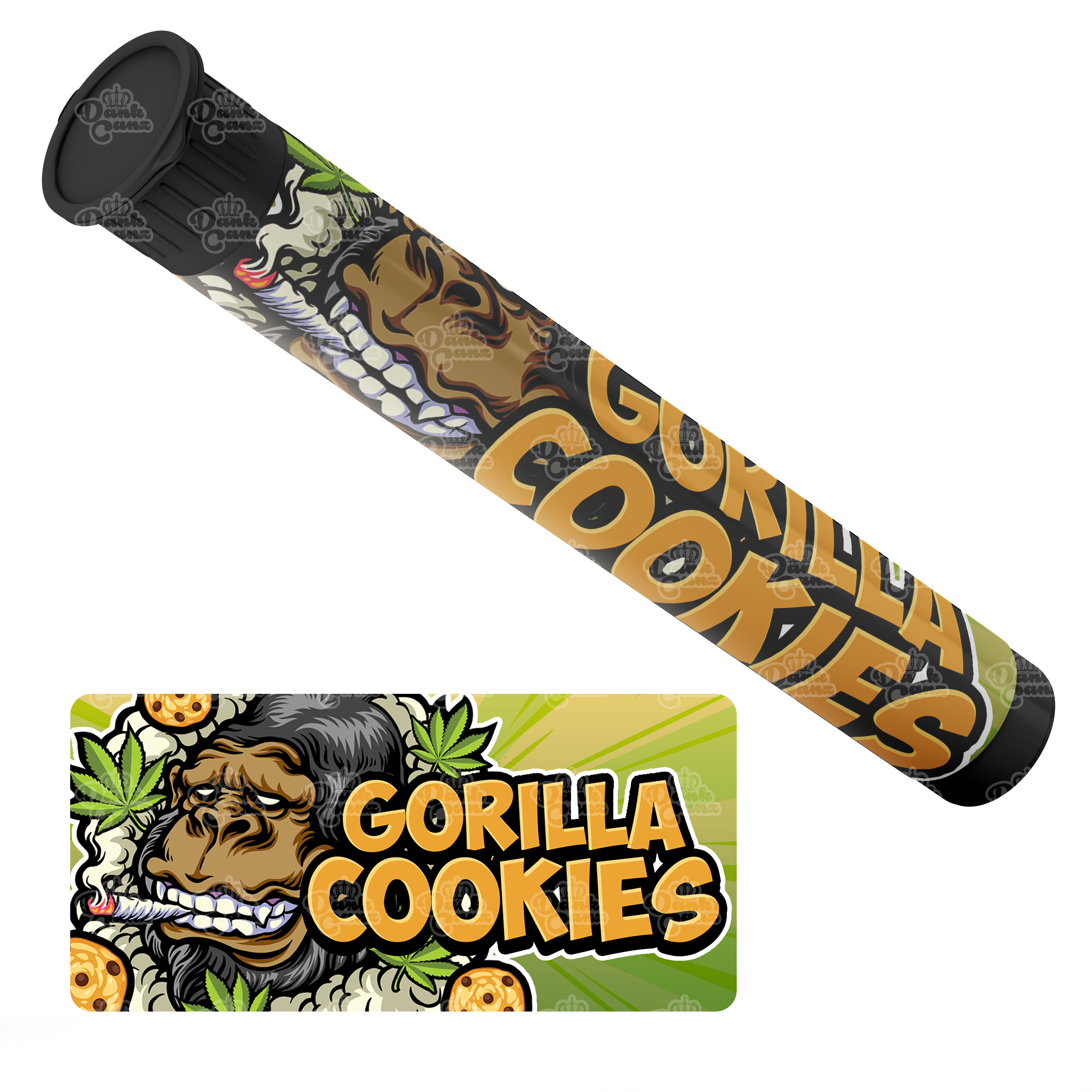 Gorilla Cookies Pre Roll Tubes - Labelled - DC Packaging Custom Cannabis Packaging