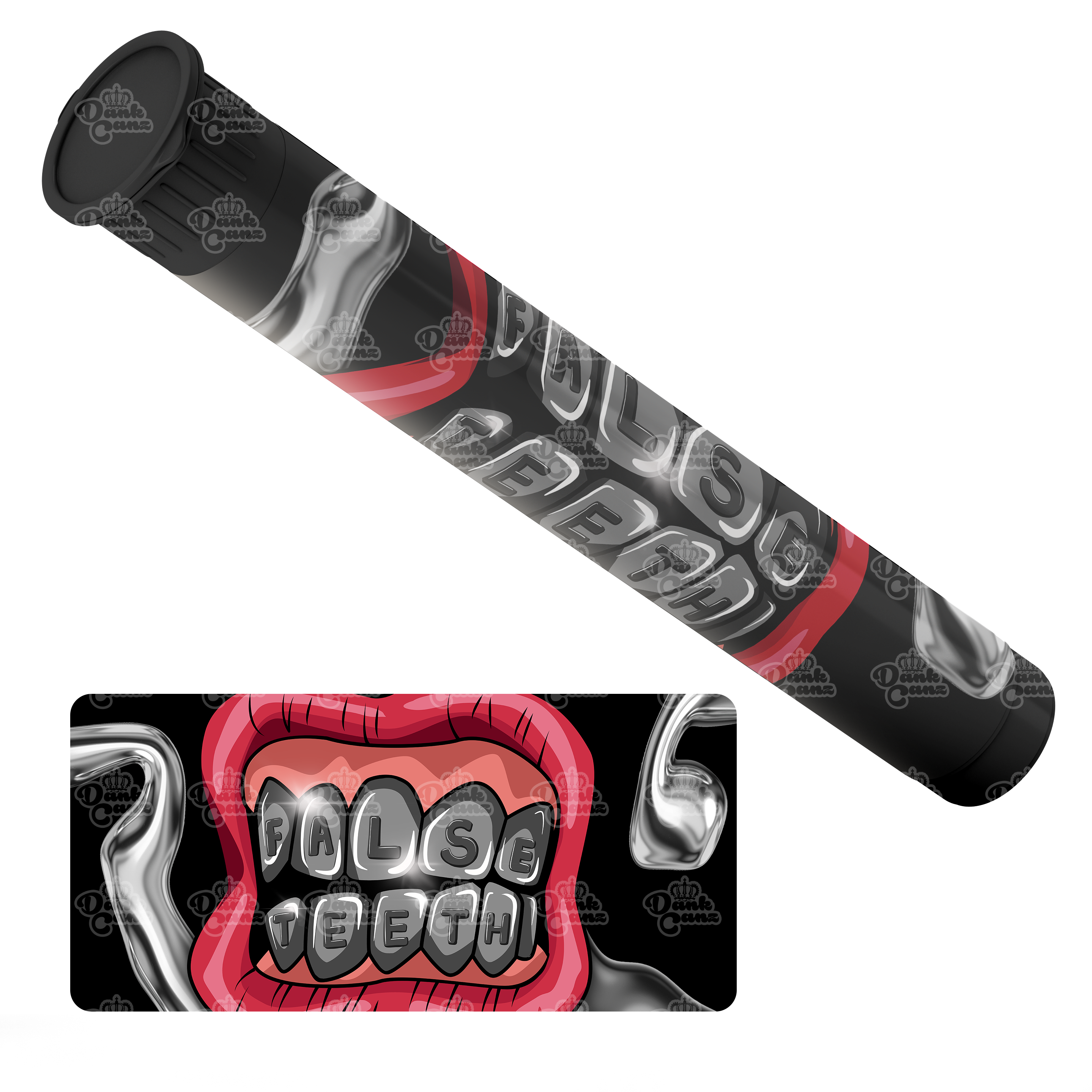 False Teeth Pre Roll Tubes - Labelled - DC Packaging Custom Cannabis Packaging