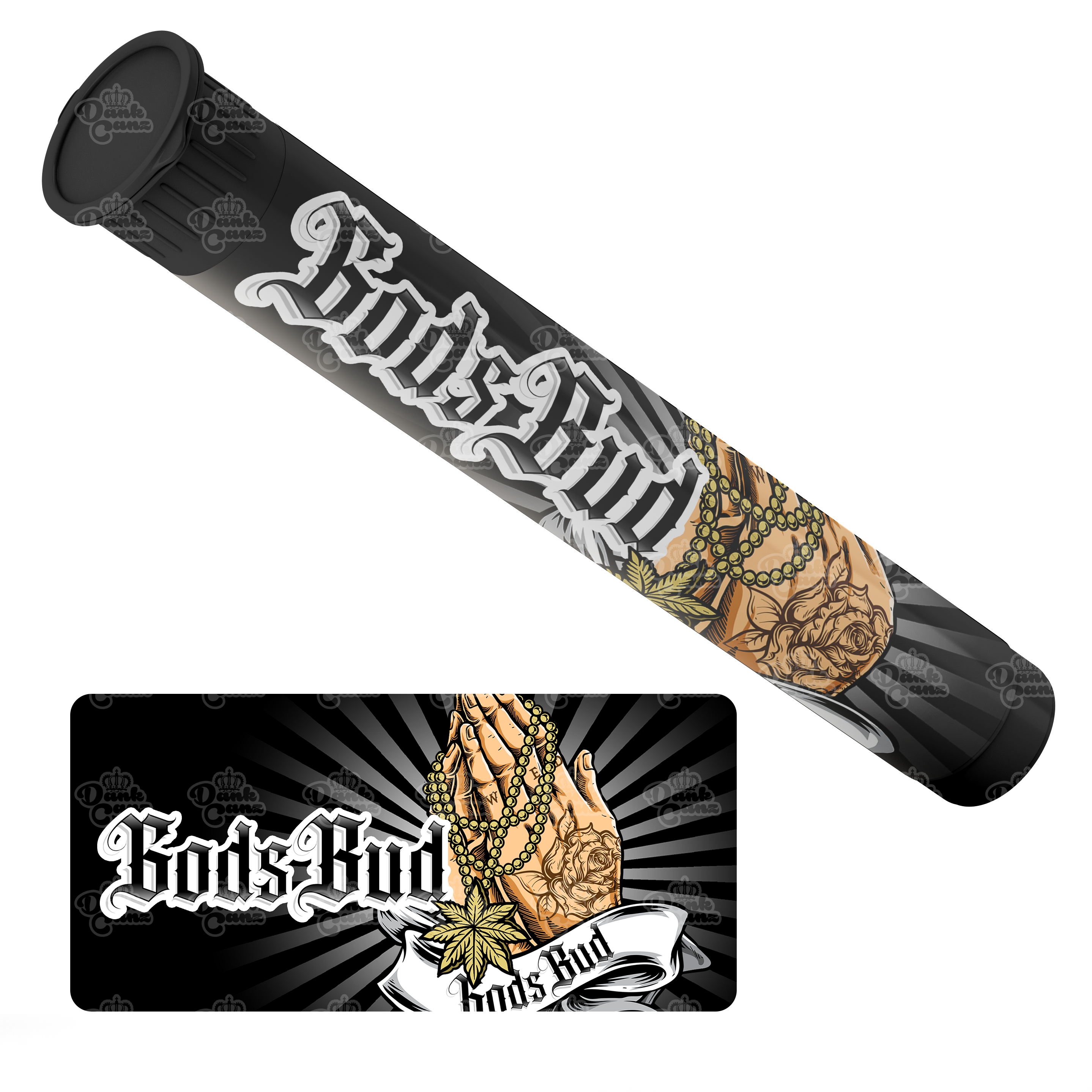 Gods Bud Pre Roll Tubes - Labelled - DC Packaging Custom Cannabis Packaging