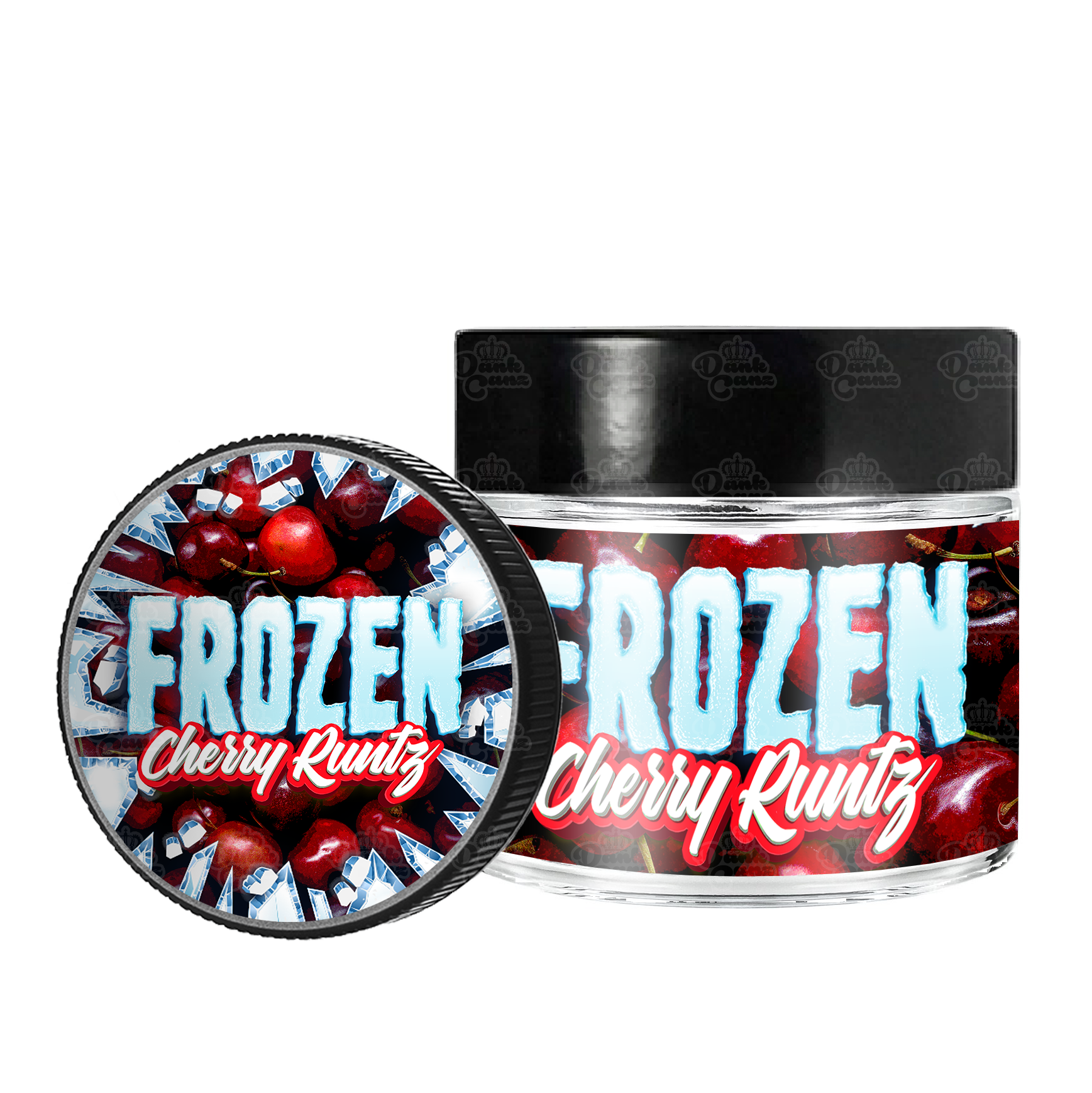 Frozen Cherry Runtz 3.5g/60ml Glass Jars - Labelled - DC Packaging Custom Cannabis Packaging