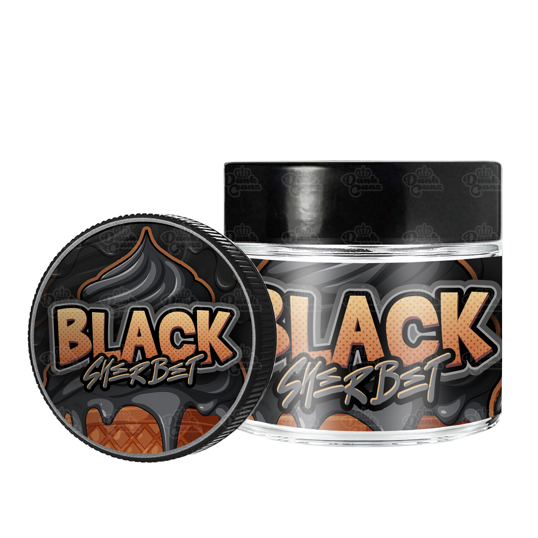 Black Sherbet 3.5g/60ml Glass Jars - Labelled - DC Packaging Custom Cannabis Packaging