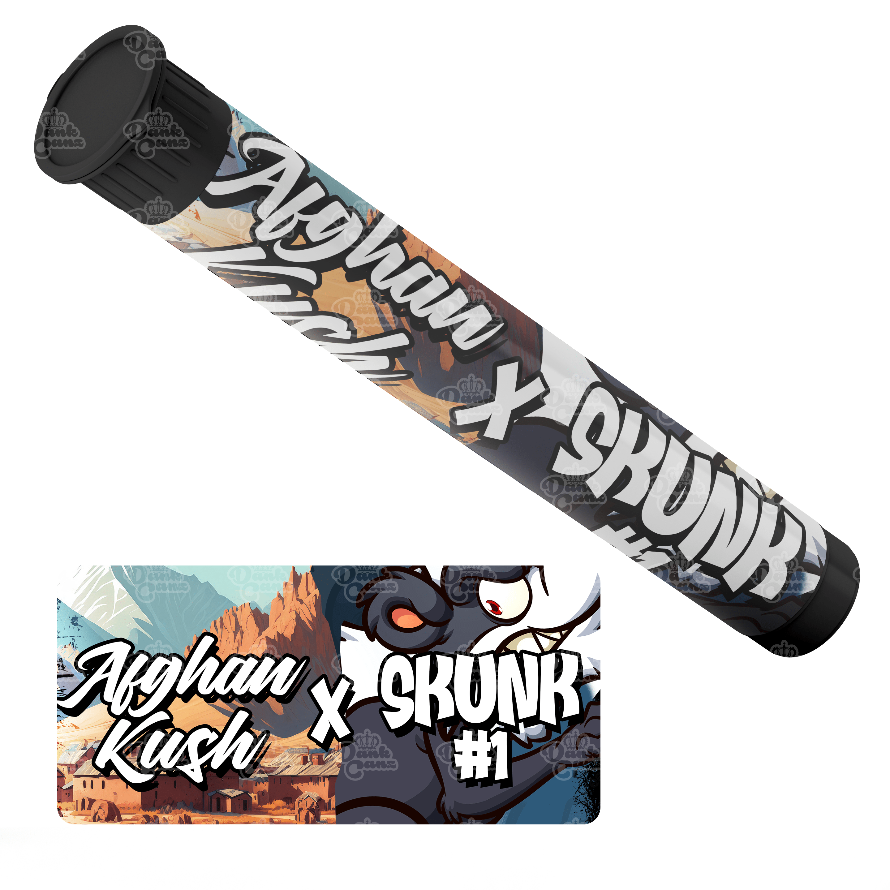 Afghan Kush x Skunk 1 Pre Roll Tubes - Labelled - DC Packaging Custom Cannabis Packaging