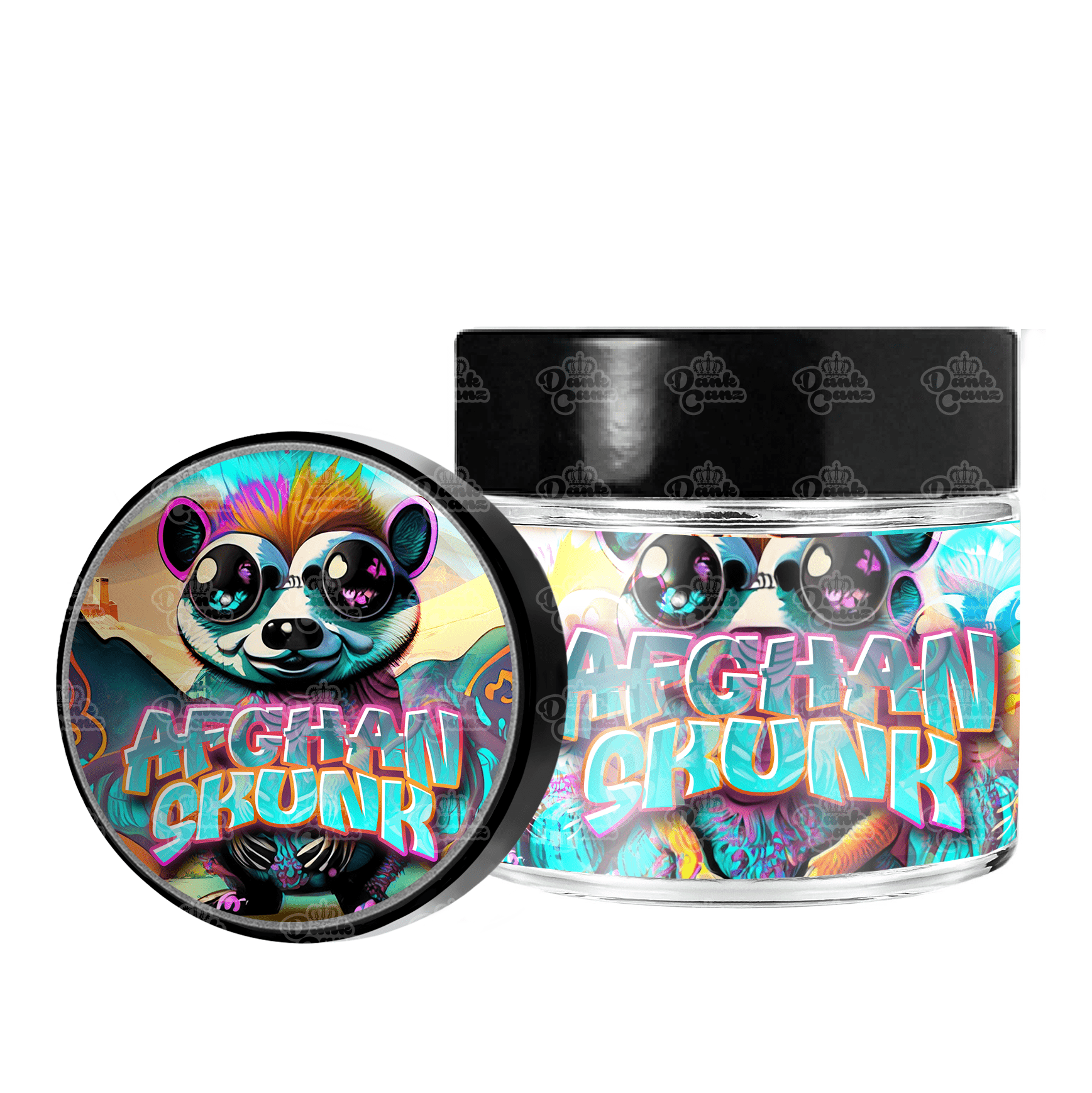 Afghan Skunk 3.5g/60ml Glass Jars - Labelled - DC Packaging Custom Cannabis Packaging