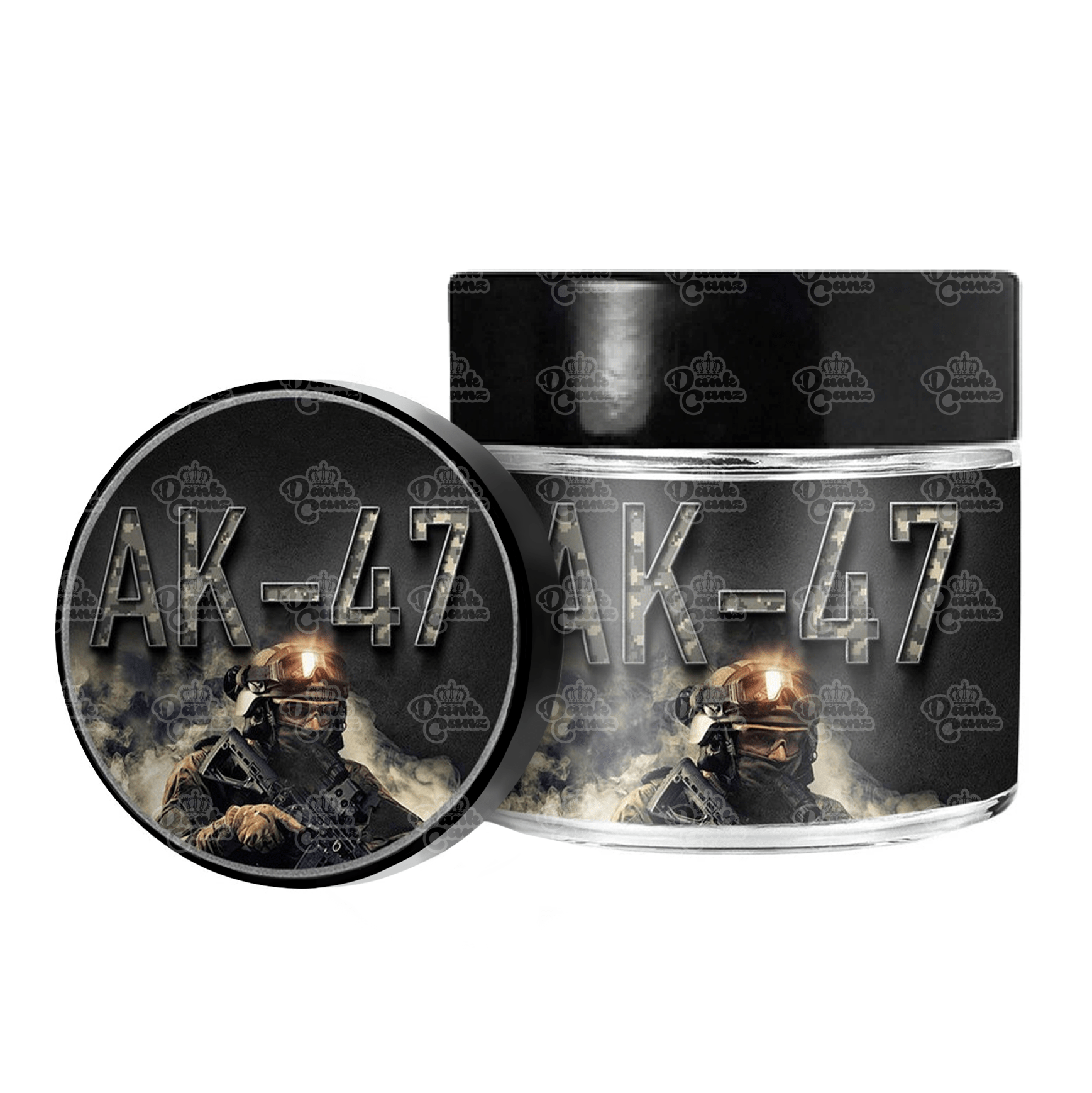 AK-47 3.5g/60ml Glass Jars - Labelled - DC Packaging Custom Cannabis Packaging