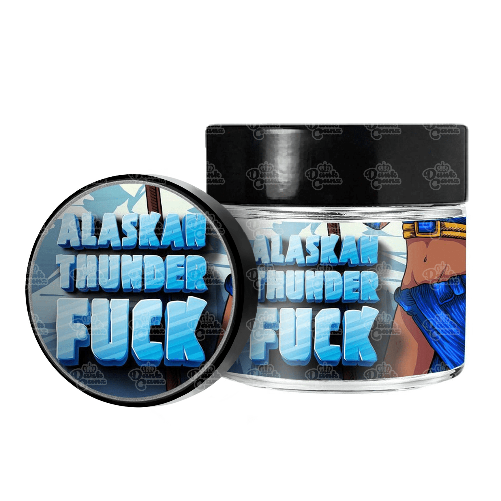 Alaskan Thunder Fuck 3.5g/60ml Glass Jars - Labelled - DC Packaging Custom Cannabis Packaging