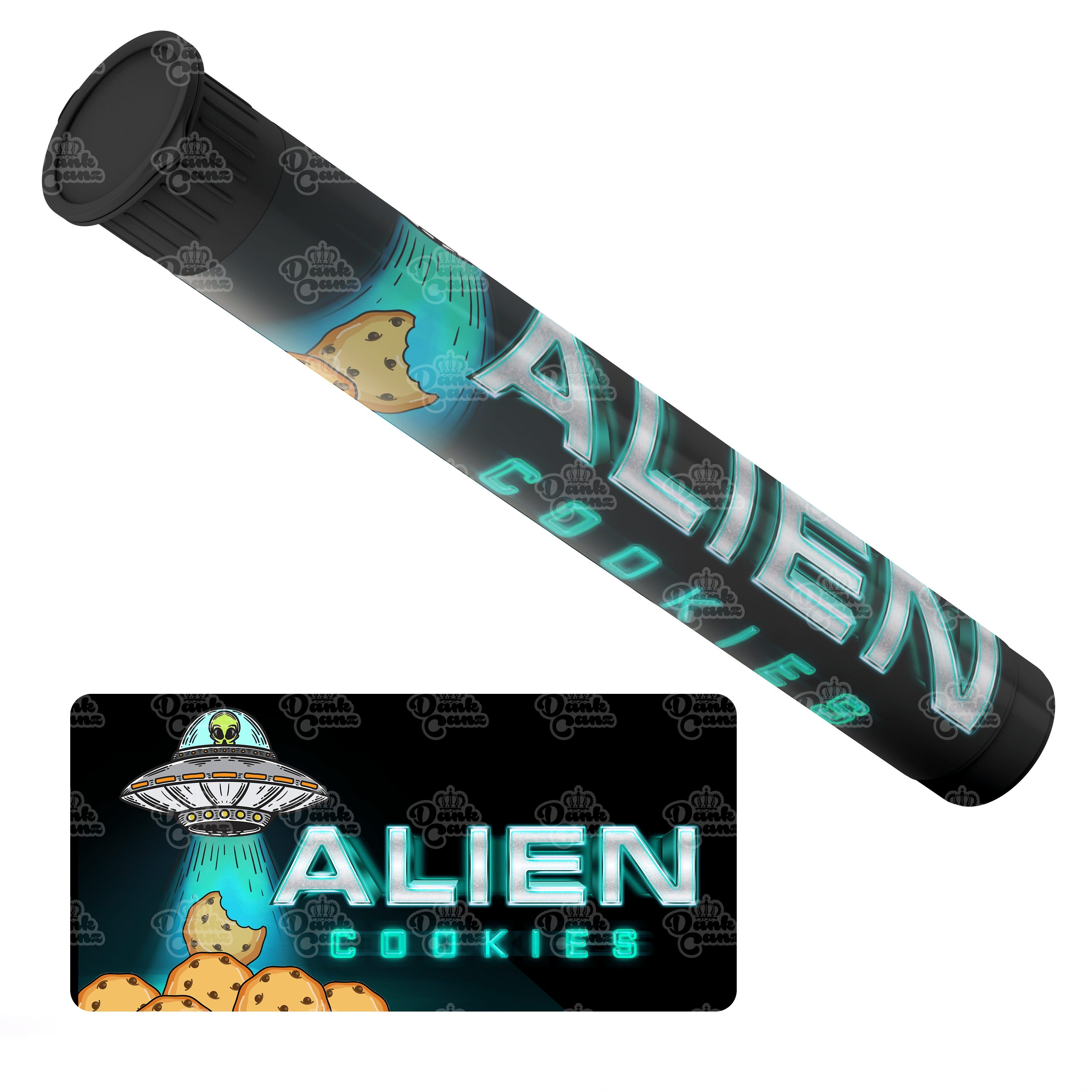 Alien Cookies Pre Roll Tubes - Labelled - DC Packaging Custom Cannabis Packaging