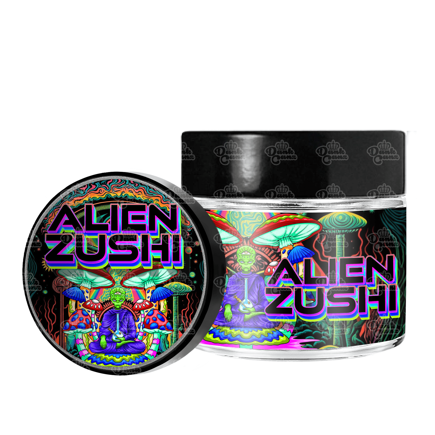 Alien Zushi 3.5g/60ml Glass Jars - Labelled - DC Packaging Custom Cannabis Packaging