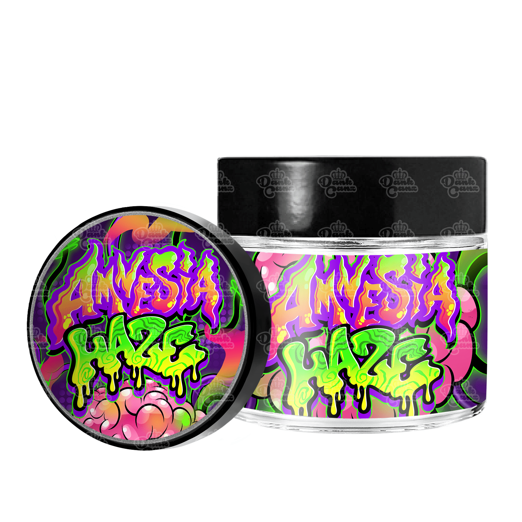 Amnesia Haze 3.5g/60ml Glass Jars - Labelled - DC Packaging Custom Cannabis Packaging