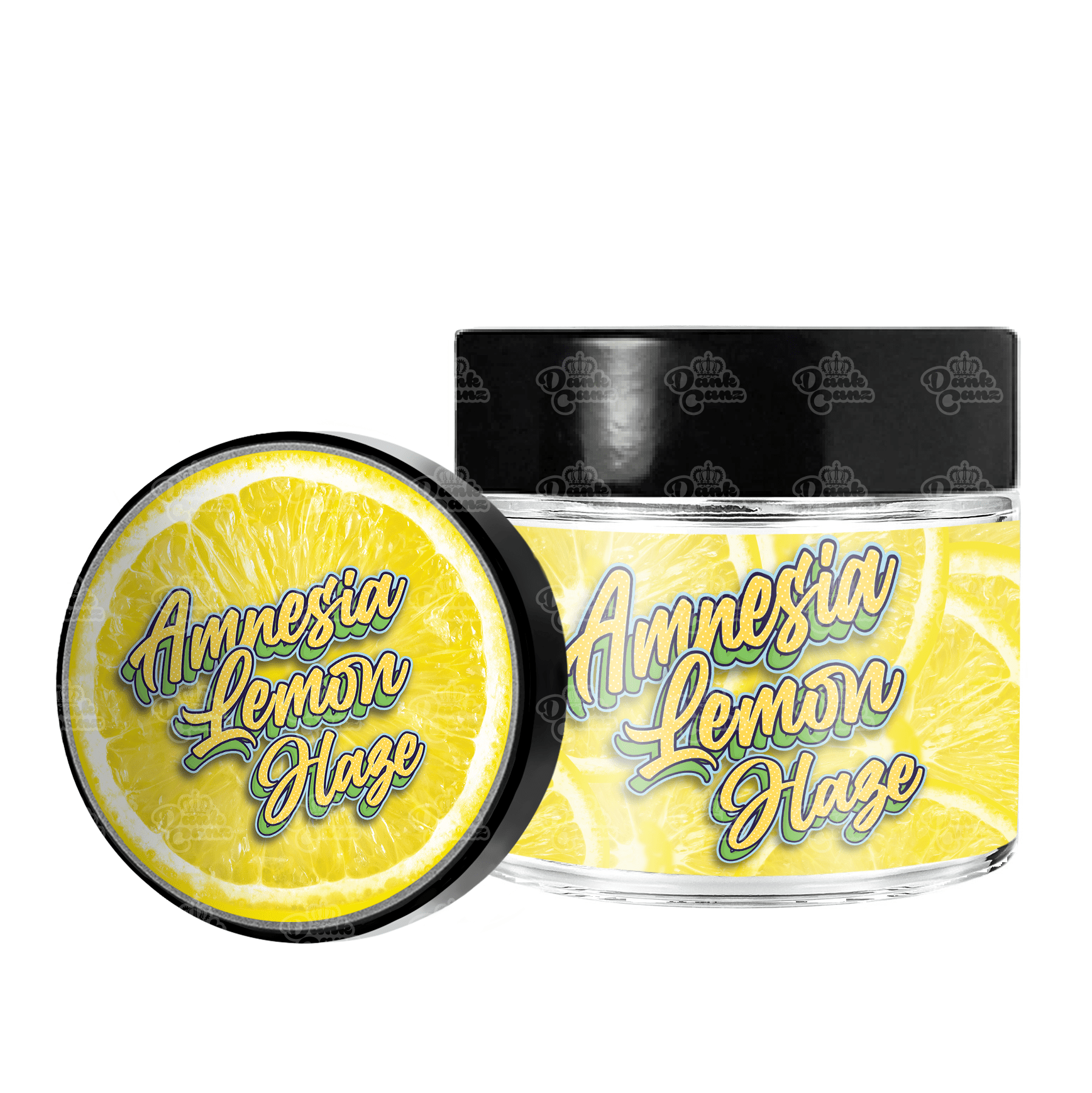 Amnesia Lemon Haze 3.5g/60ml Glass Jars - Labelled - DC Packaging Custom Cannabis Packaging