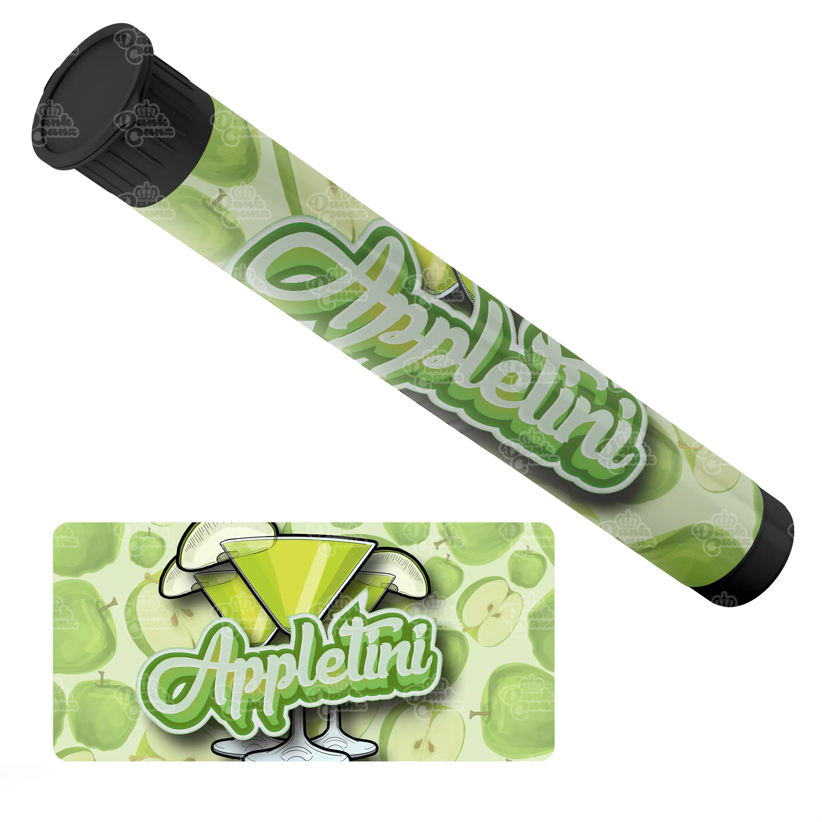 Appletini Pre Roll Tubes - Labelled - DC Packaging Custom Cannabis Packaging