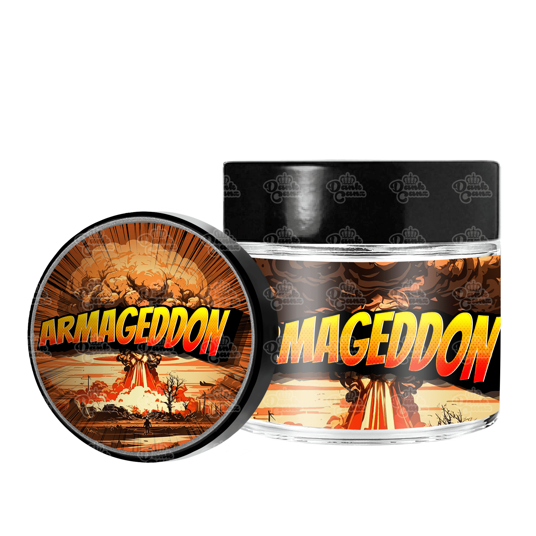 Armageddon 3.5g/60ml Glass Jars - Labelled - DC Packaging Custom Cannabis Packaging