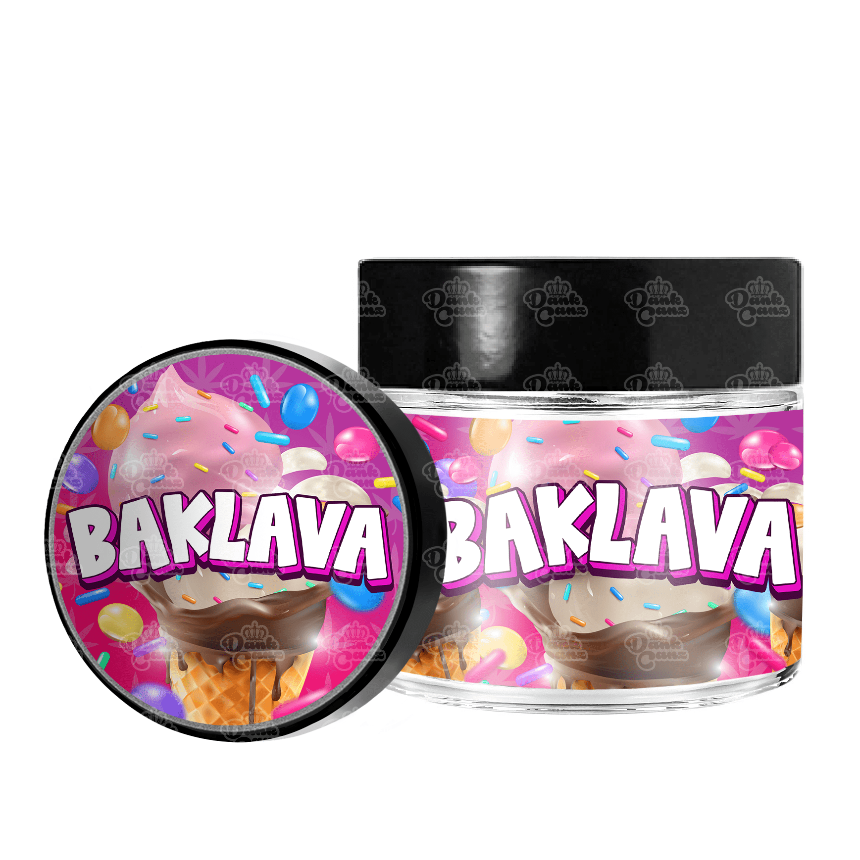 Baklava 3.5g/60ml Glass Jars - Labelled - DC Packaging Custom Cannabis Packaging