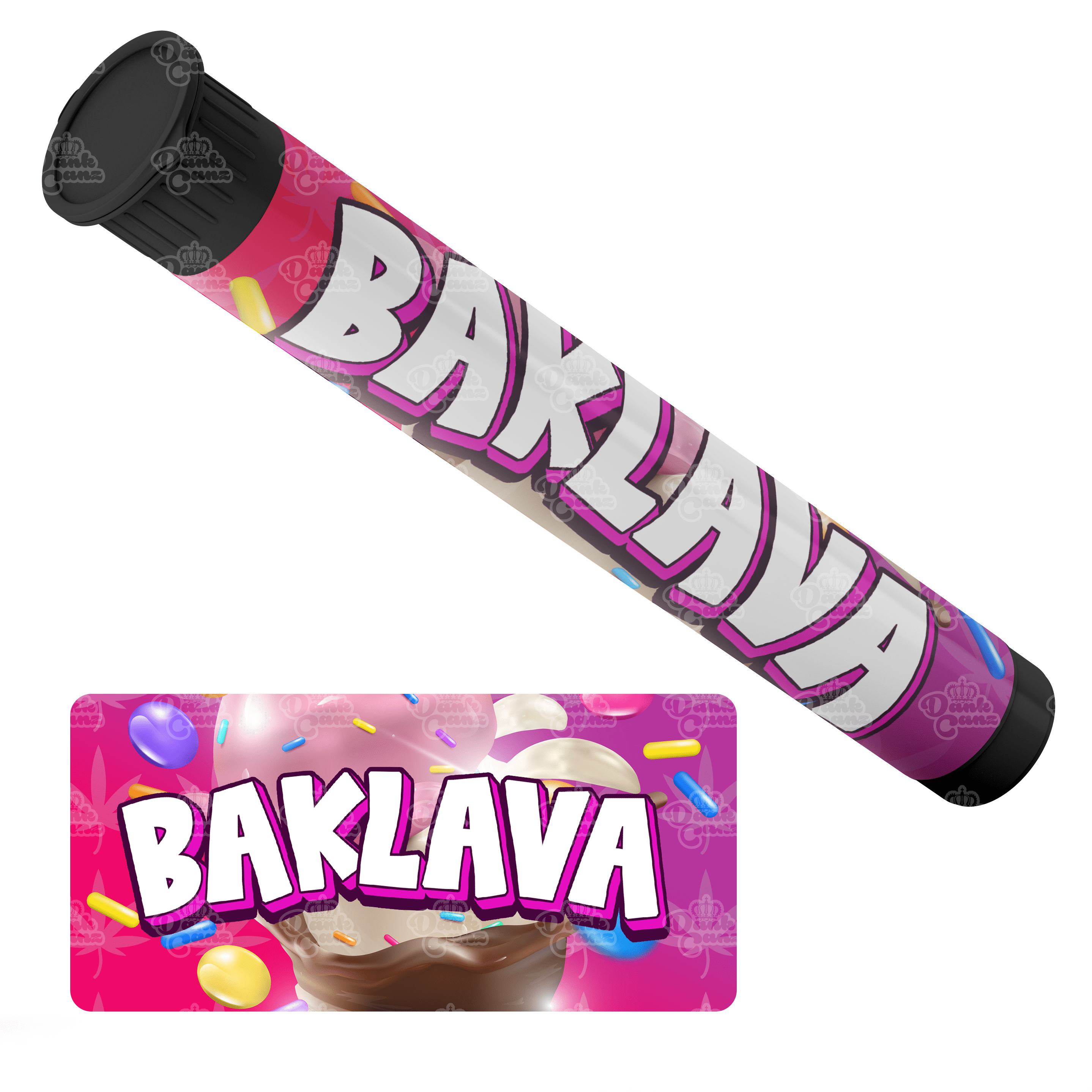 Baklava Pre Roll Tubes - Labelled - DC Packaging Custom Cannabis Packaging