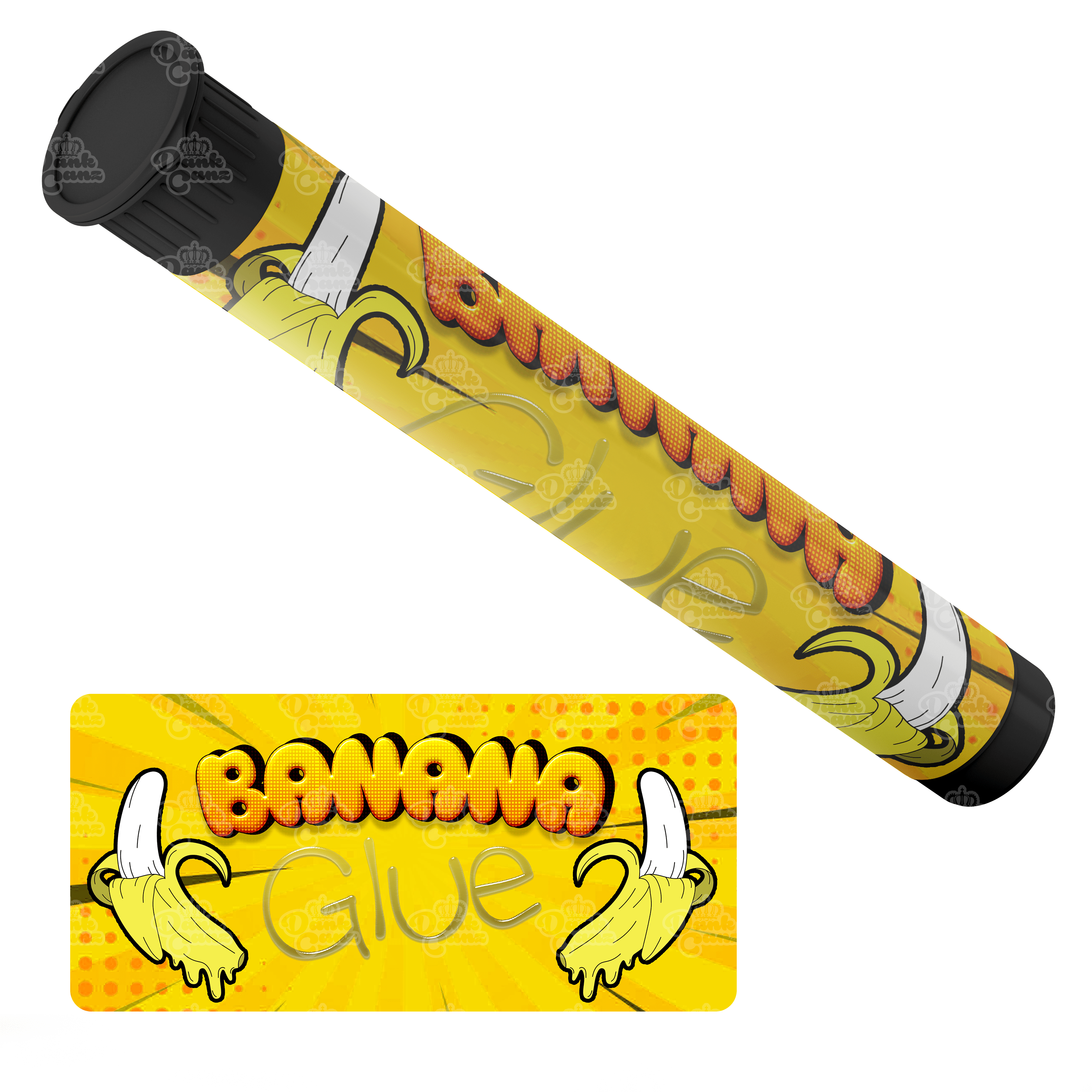 Banana Glue Pre Roll Tubes - Labelled - DC Packaging Custom Cannabis Packaging