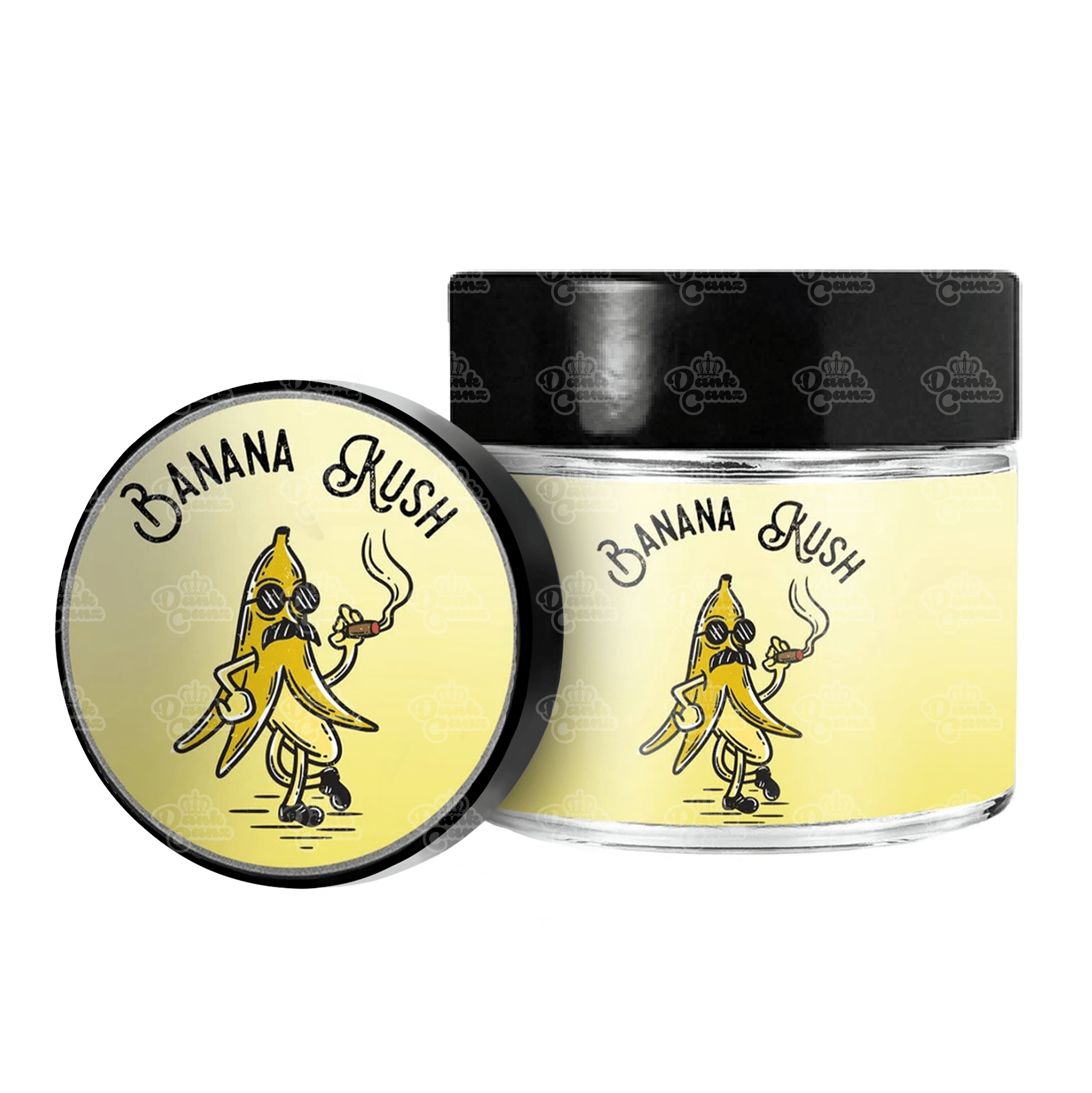 Banana Kush 3.5g/60ml Glass Jars - Labelled - DC Packaging Custom Cannabis Packaging