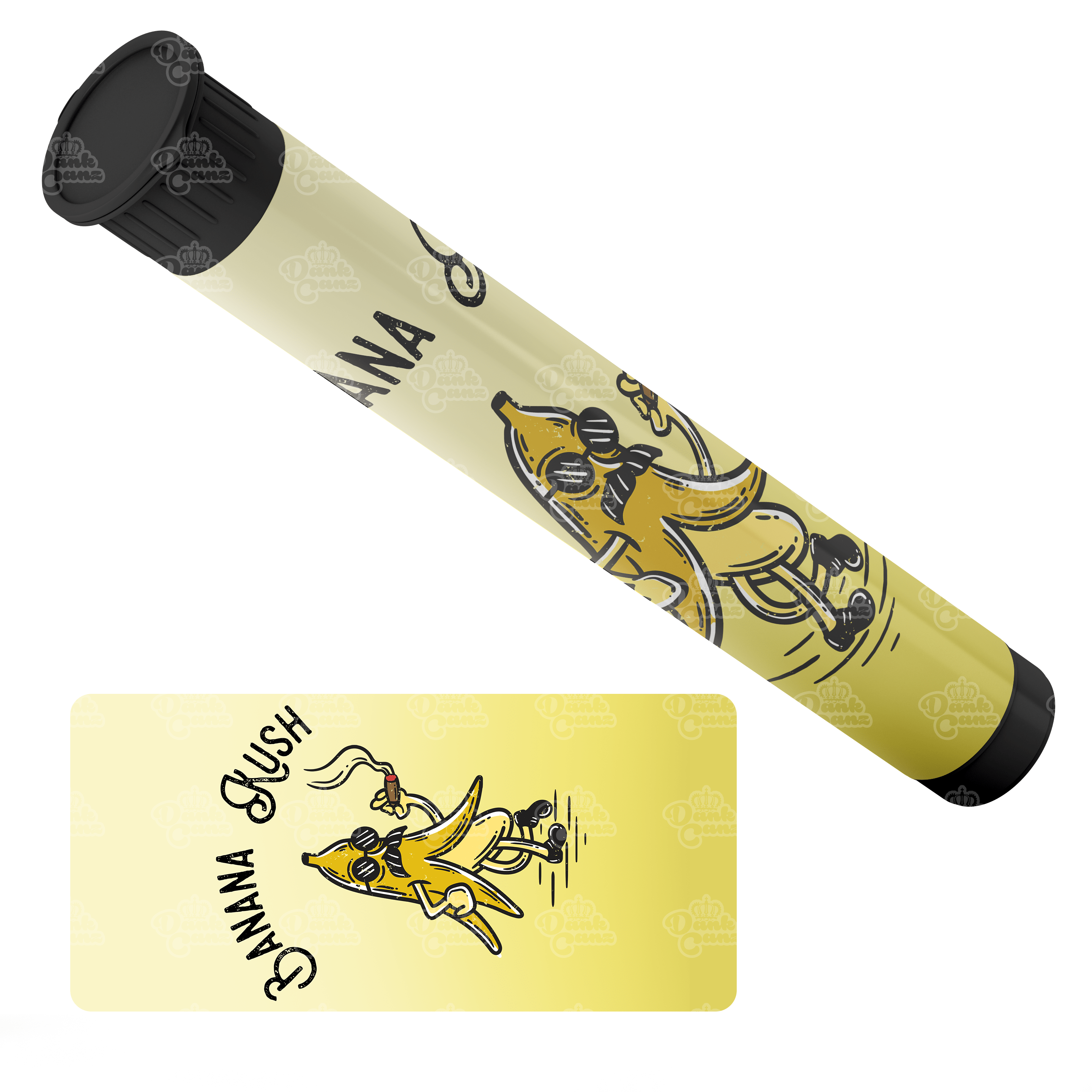 Banana Kush Pre Roll Tubes - Labelled - DC Packaging Custom Cannabis Packaging