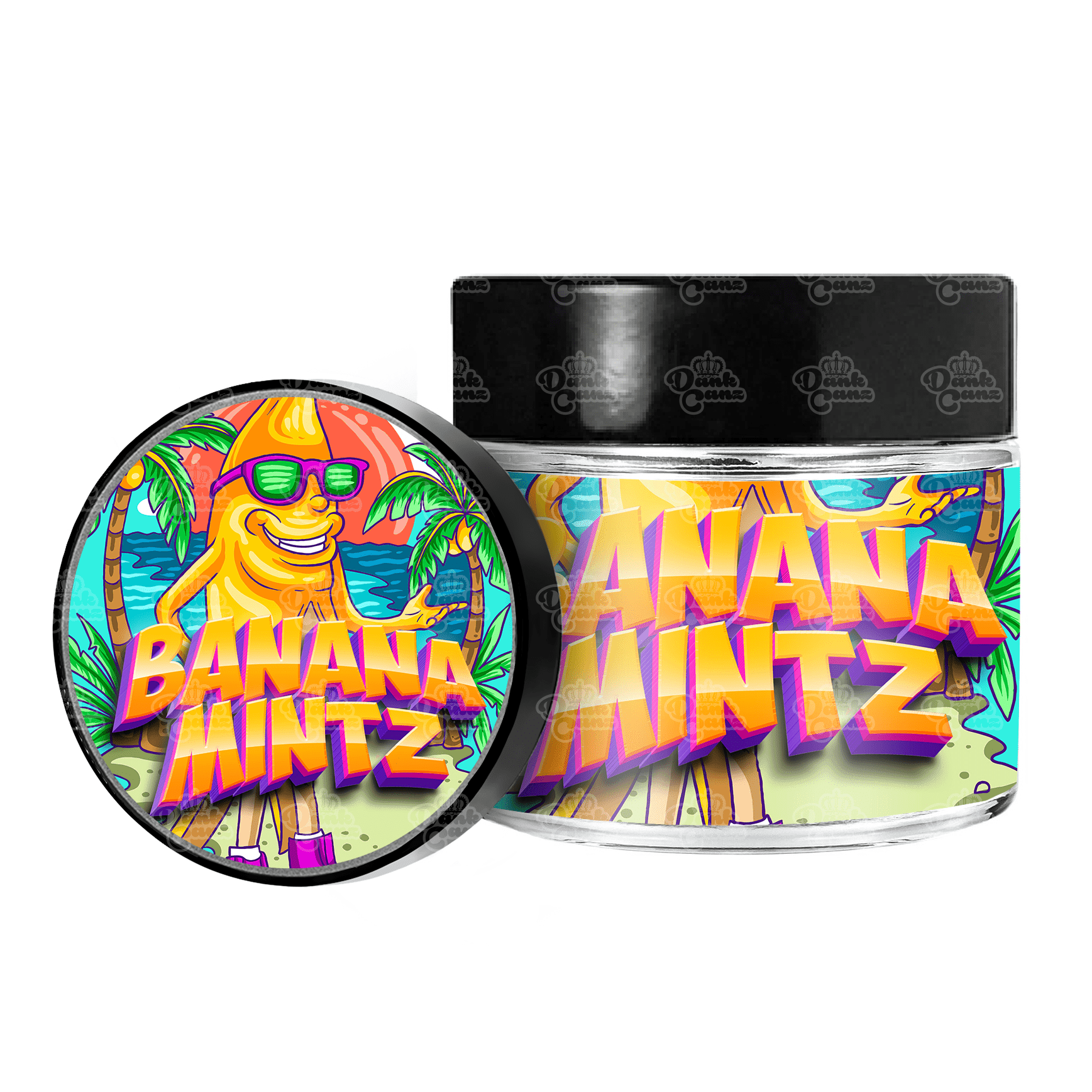 Banana Mintz 3.5g/60ml Glass Jars - Labelled - DC Packaging Custom Cannabis Packaging