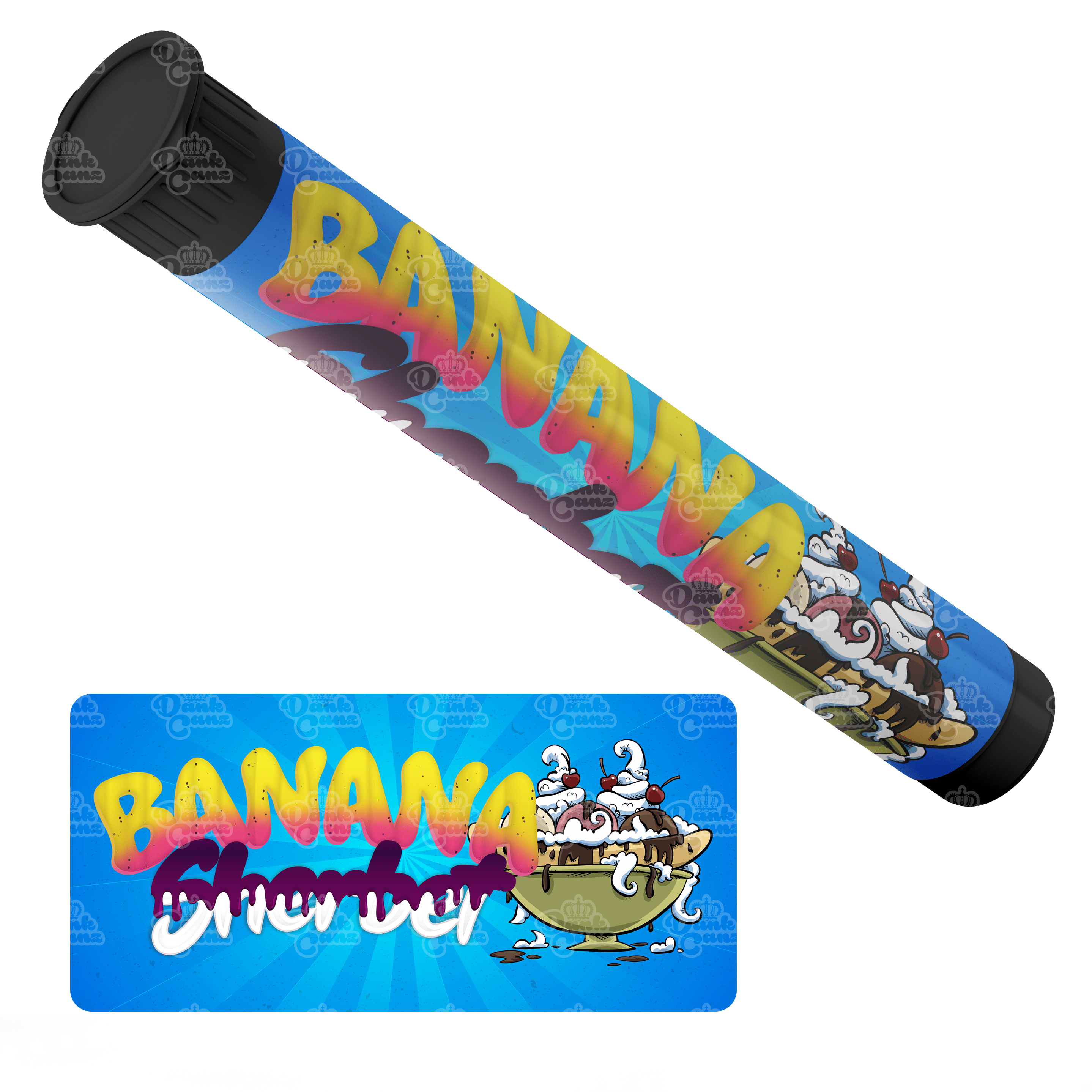 Banana Sherbet Pre Roll Tubes - Labelled - DC Packaging Custom Cannabis Packaging