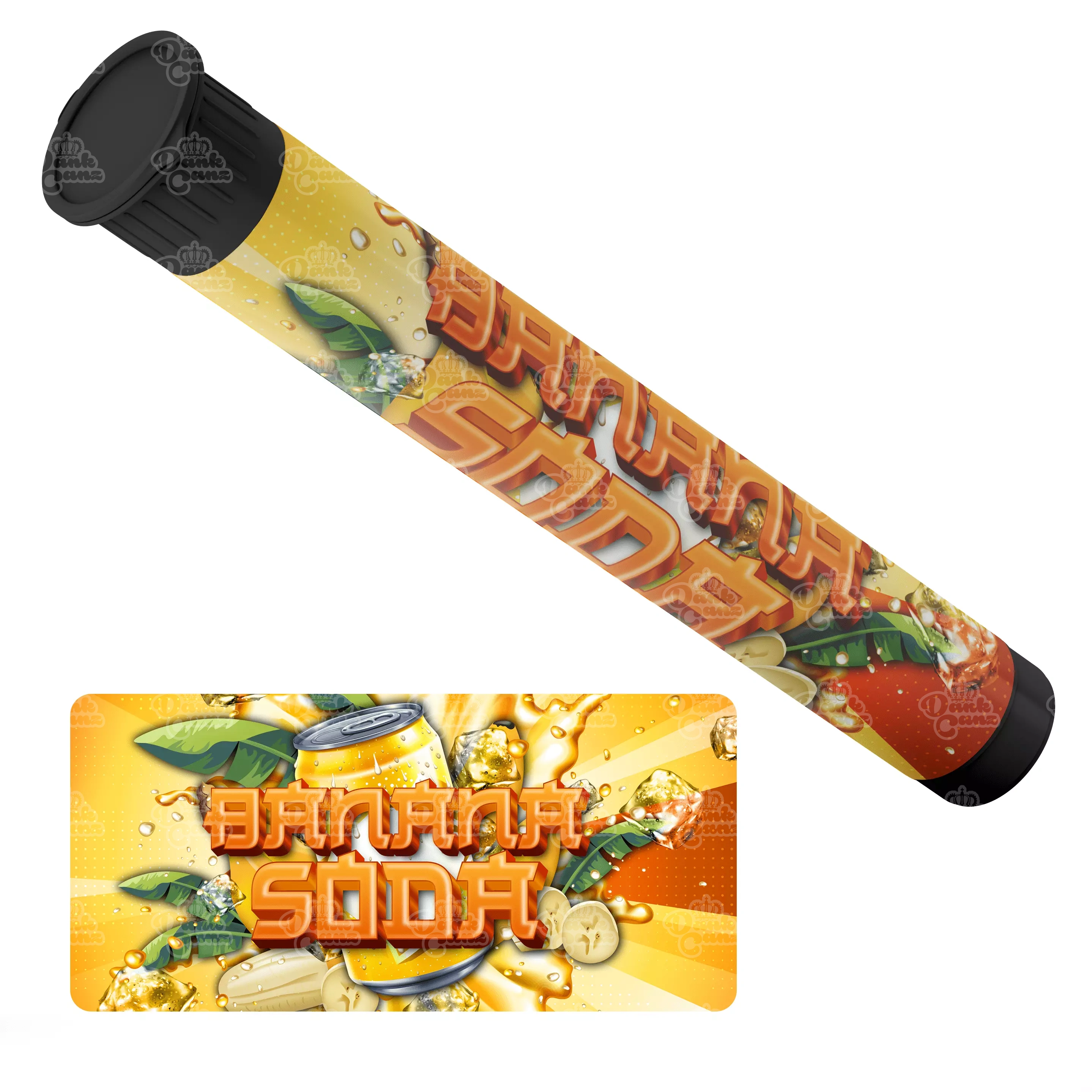 Banana Soda Pre Roll Tubes - Labelled - DC Packaging Custom Cannabis Packaging