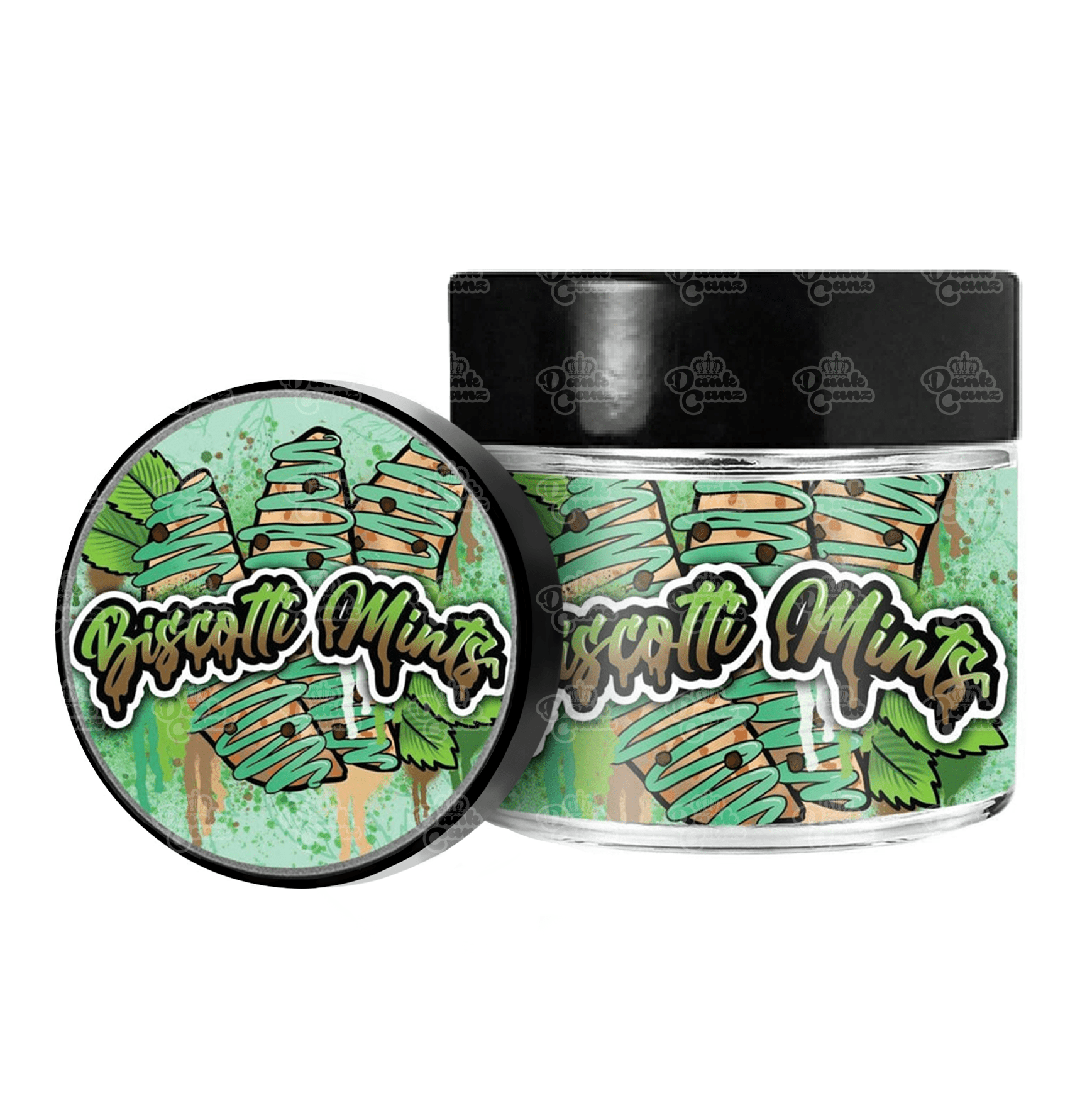 Biscotti Mints 3.5g/60ml Glass Jars - Labelled - DC Packaging Custom Cannabis Packaging