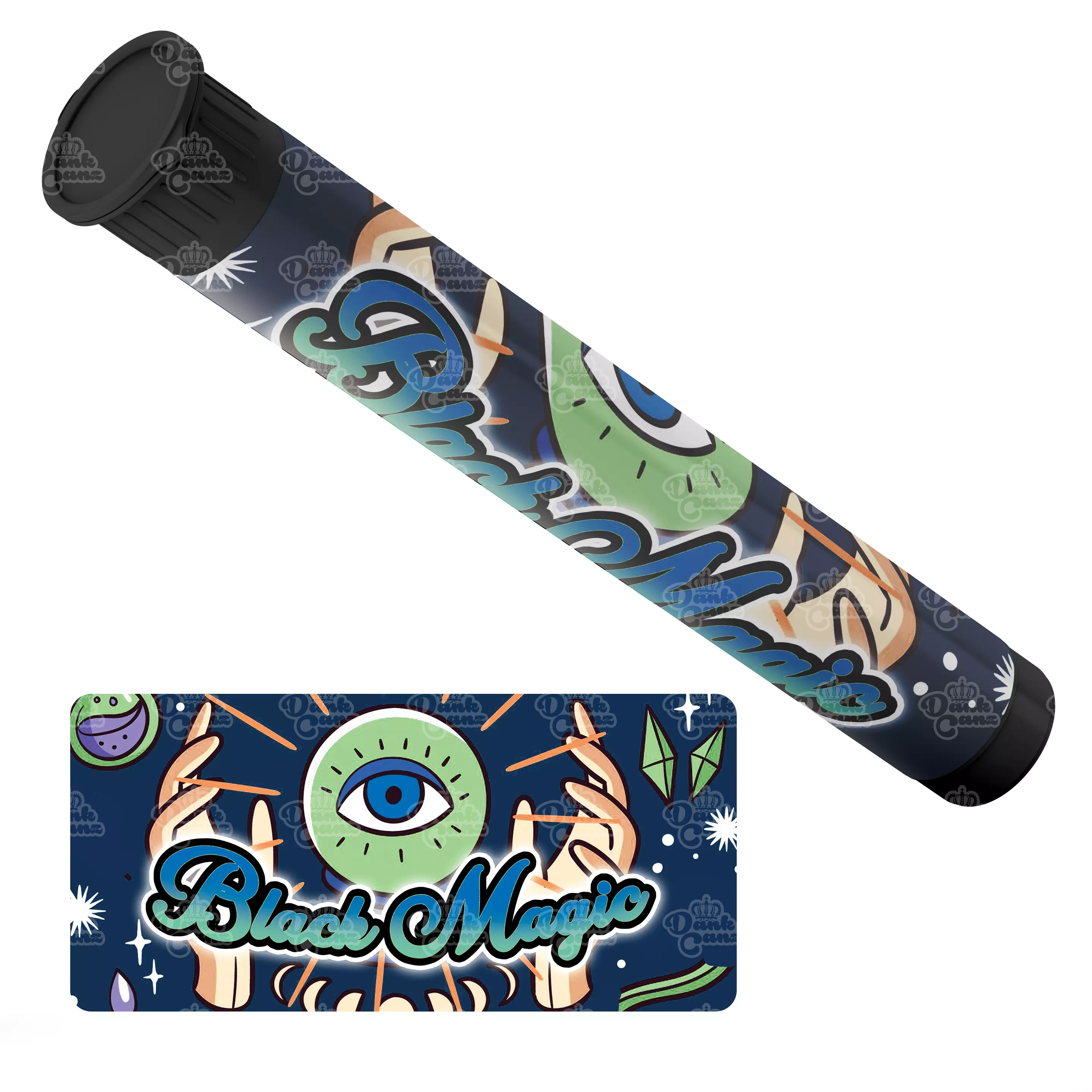 Black Magic Pre Roll Tubes - Labelled - DC Packaging Custom Cannabis Packaging