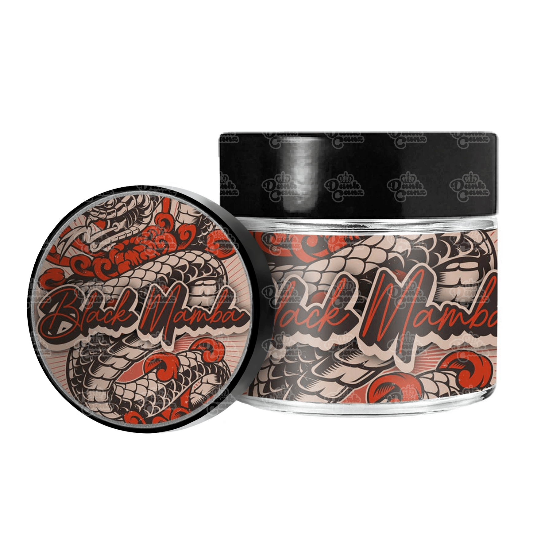 Black Mamba 3.5g/60ml Glass Jars - Labelled - DC Packaging Custom Cannabis Packaging
