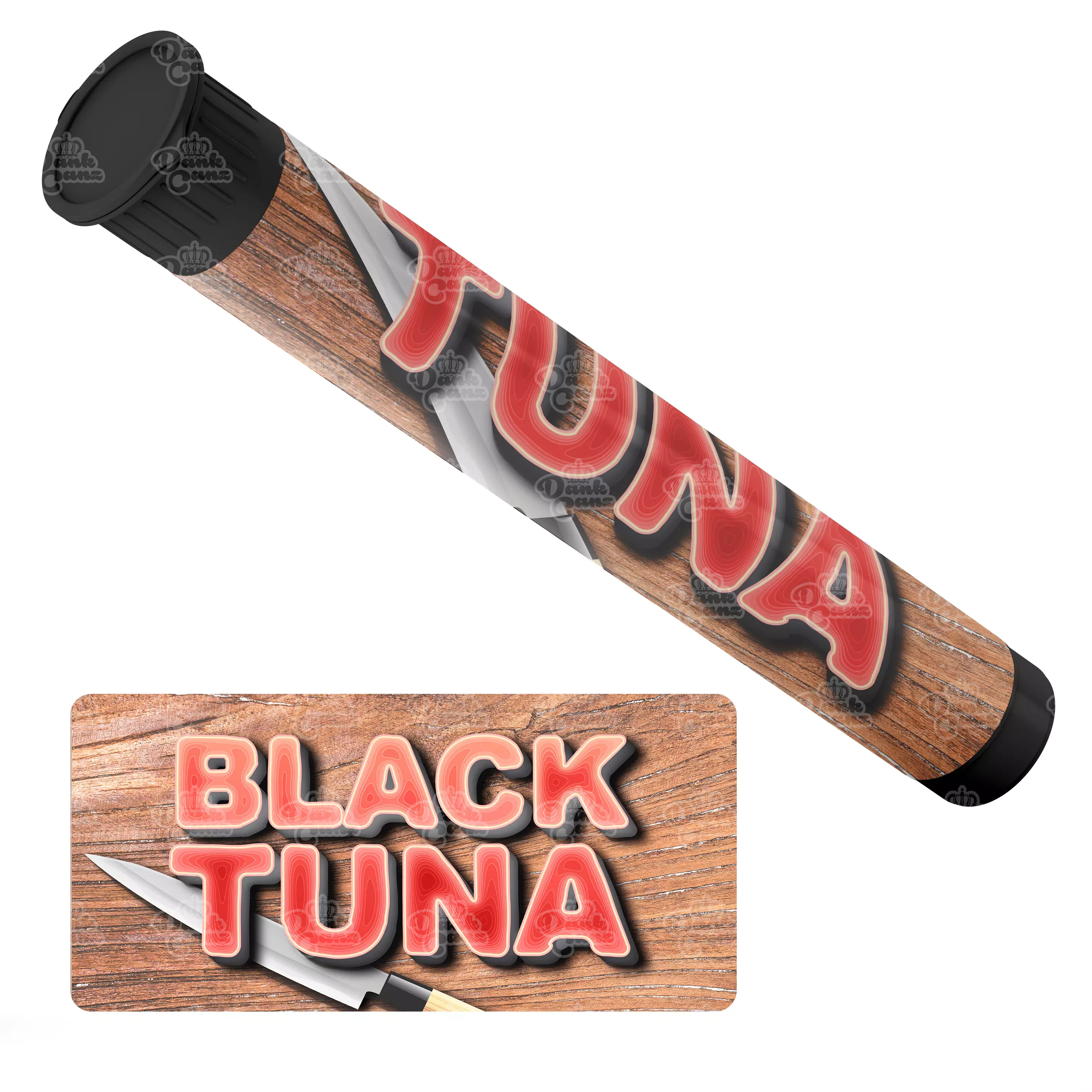 Black Tuna Pre Roll Tubes - Labelled - DC Packaging Custom Cannabis Packaging