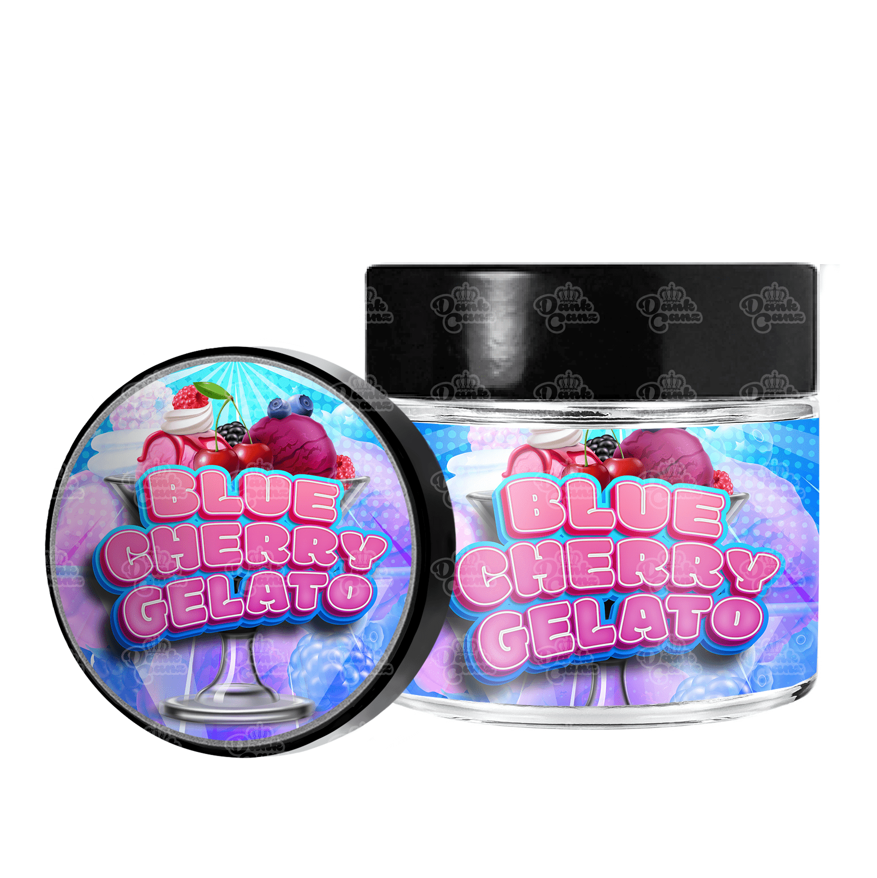 Blue Cherry Gelato 3.5g/60ml Glass Jars - Labelled - DC Packaging Custom Cannabis Packaging