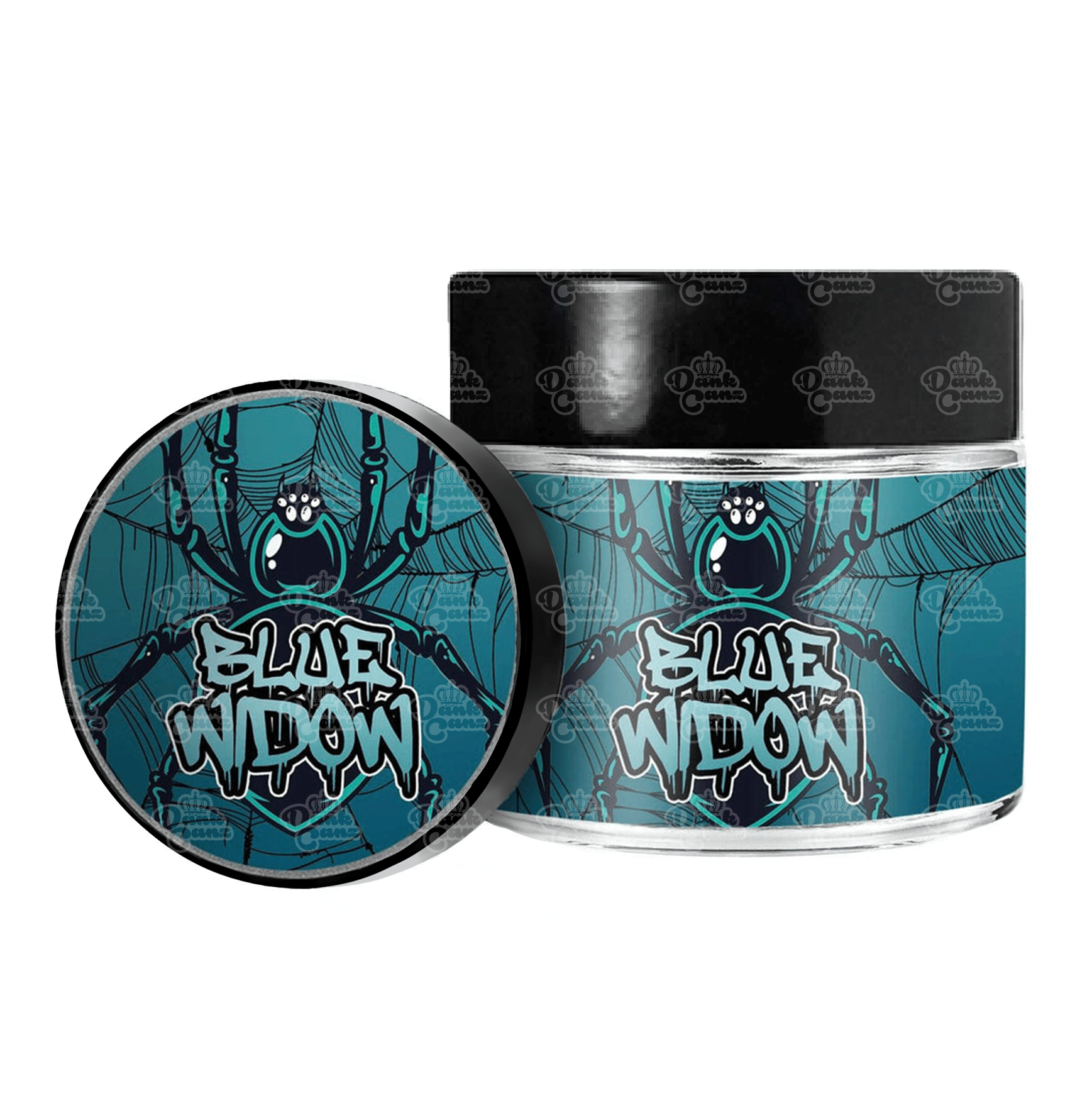 Blue Widow 3.5g/60ml Glass Jars - Labelled - DC Packaging Custom Cannabis Packaging