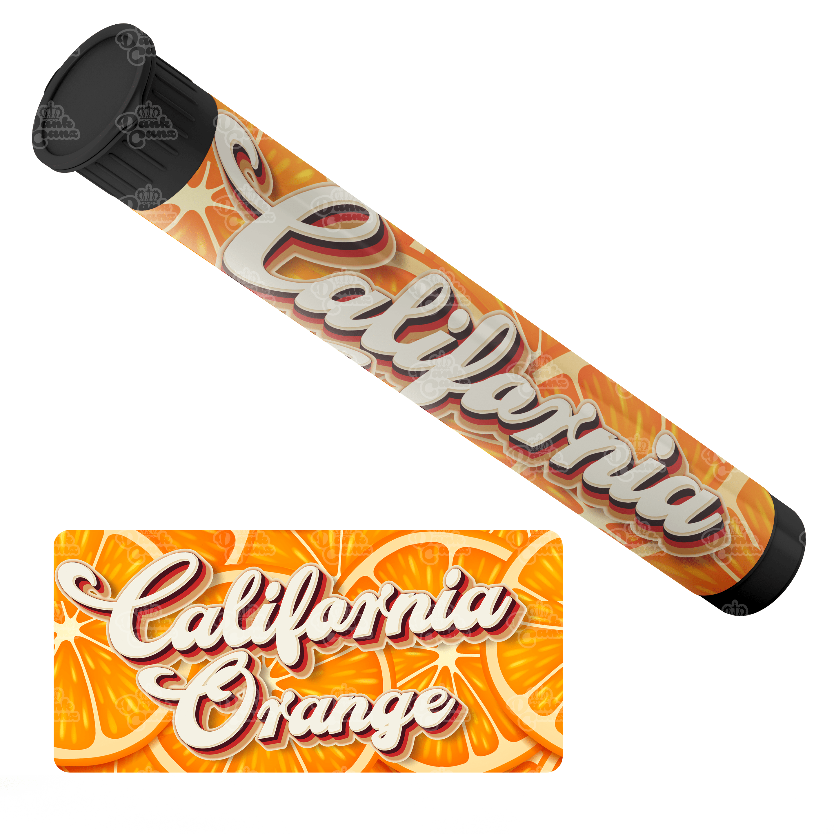 California Orange Pre Roll Tubes - Labelled - DC Packaging Custom Cannabis Packaging