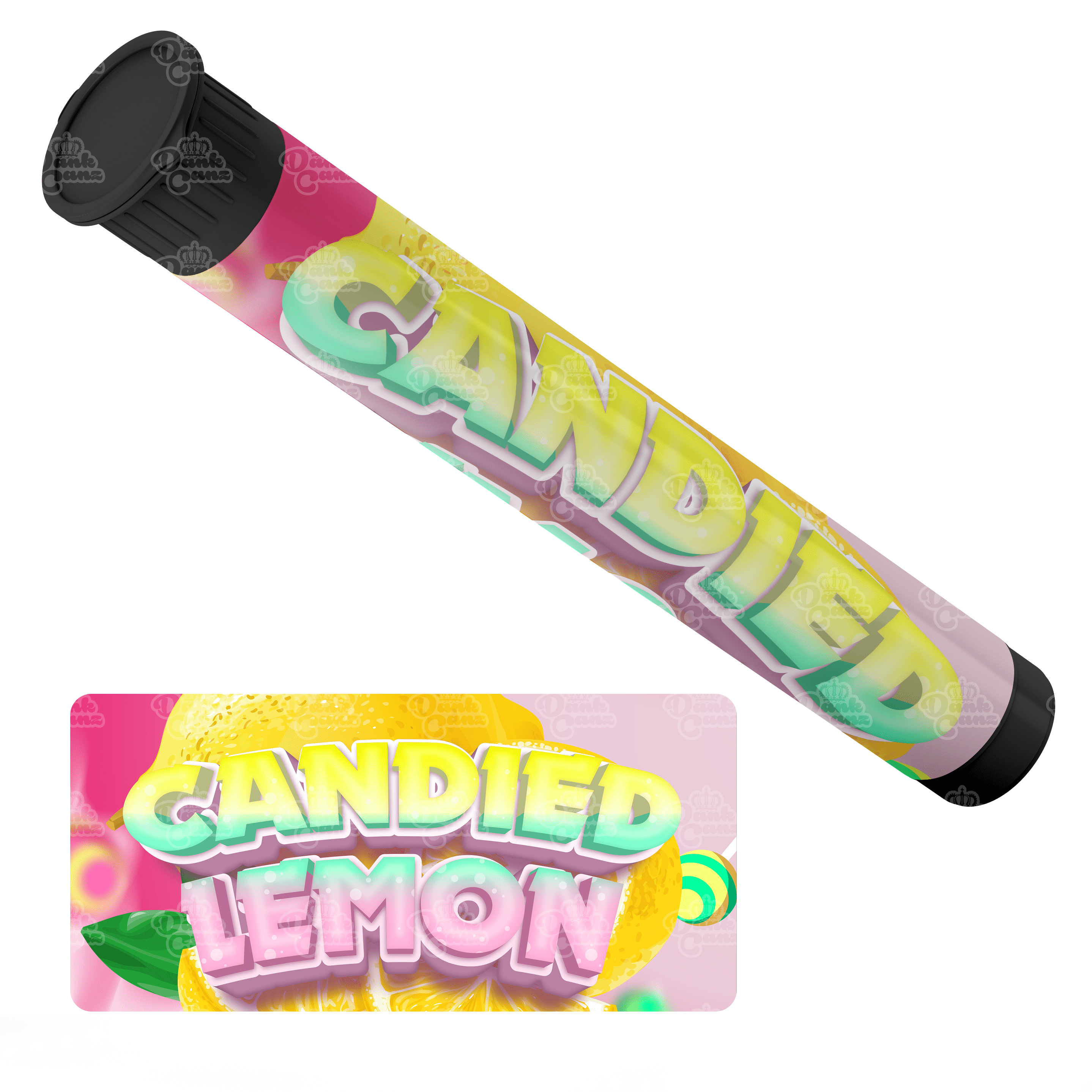Candied Lemon Pre Roll Tubes - Labelled - DC Packaging Custom Cannabis Packaging