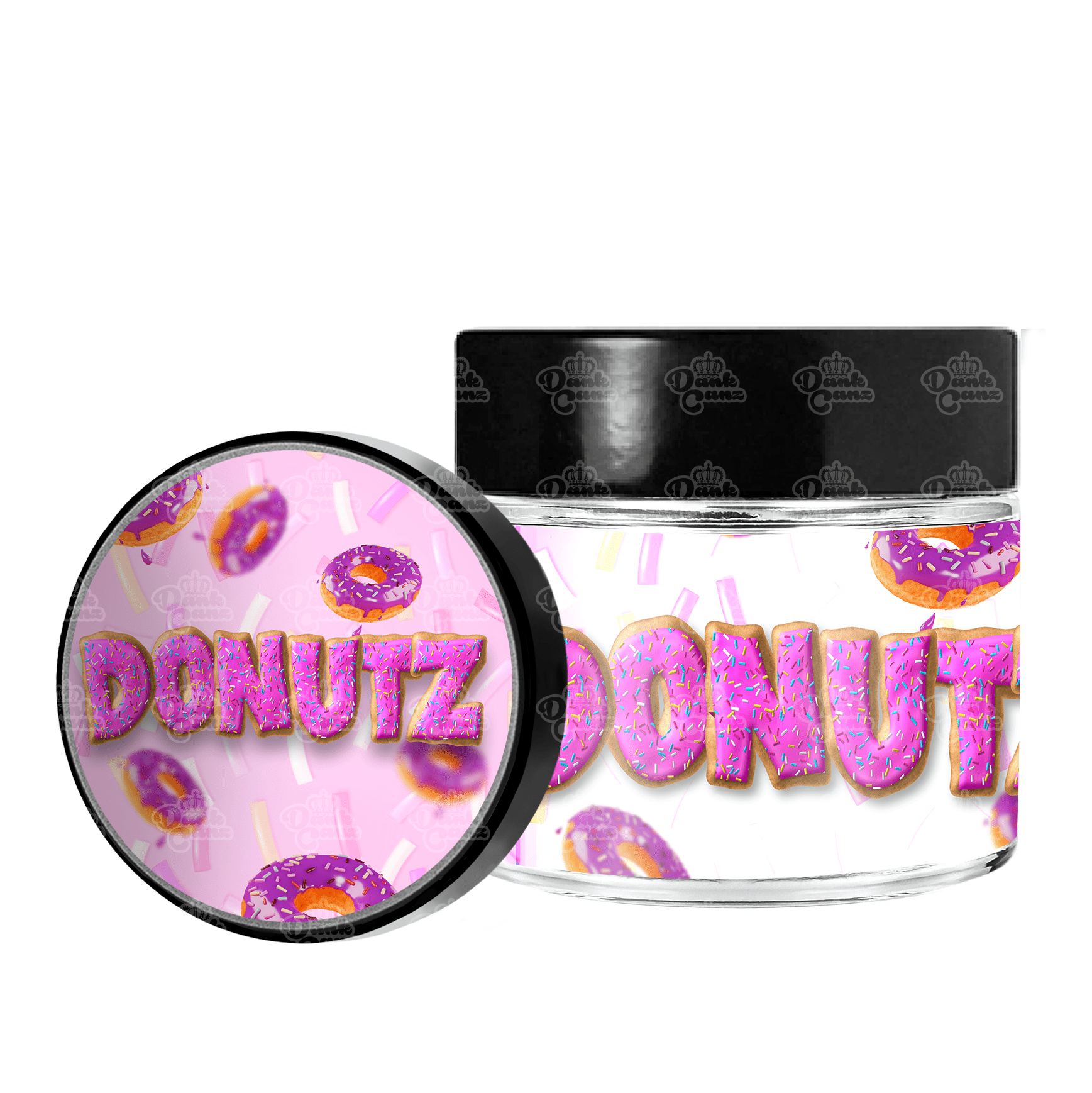 Donutz 3.5g/60ml Glass Jars - Labelled - DC Packaging Custom Cannabis Packaging