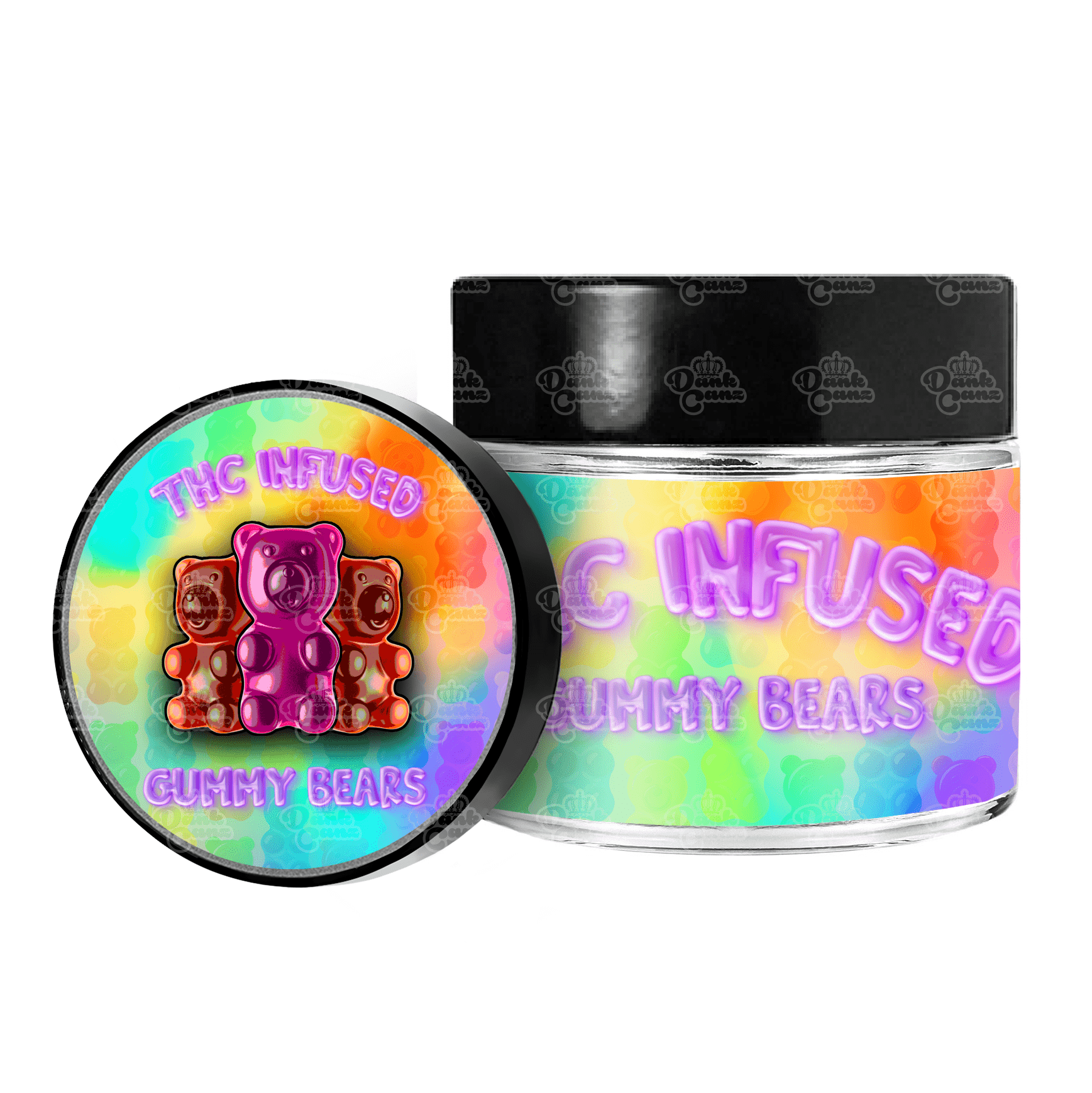 Edibles THC Gummy Bears 3.5g/60ml Glass Jars - Labelled Jars - DC Packaging Custom Cannabis Packaging