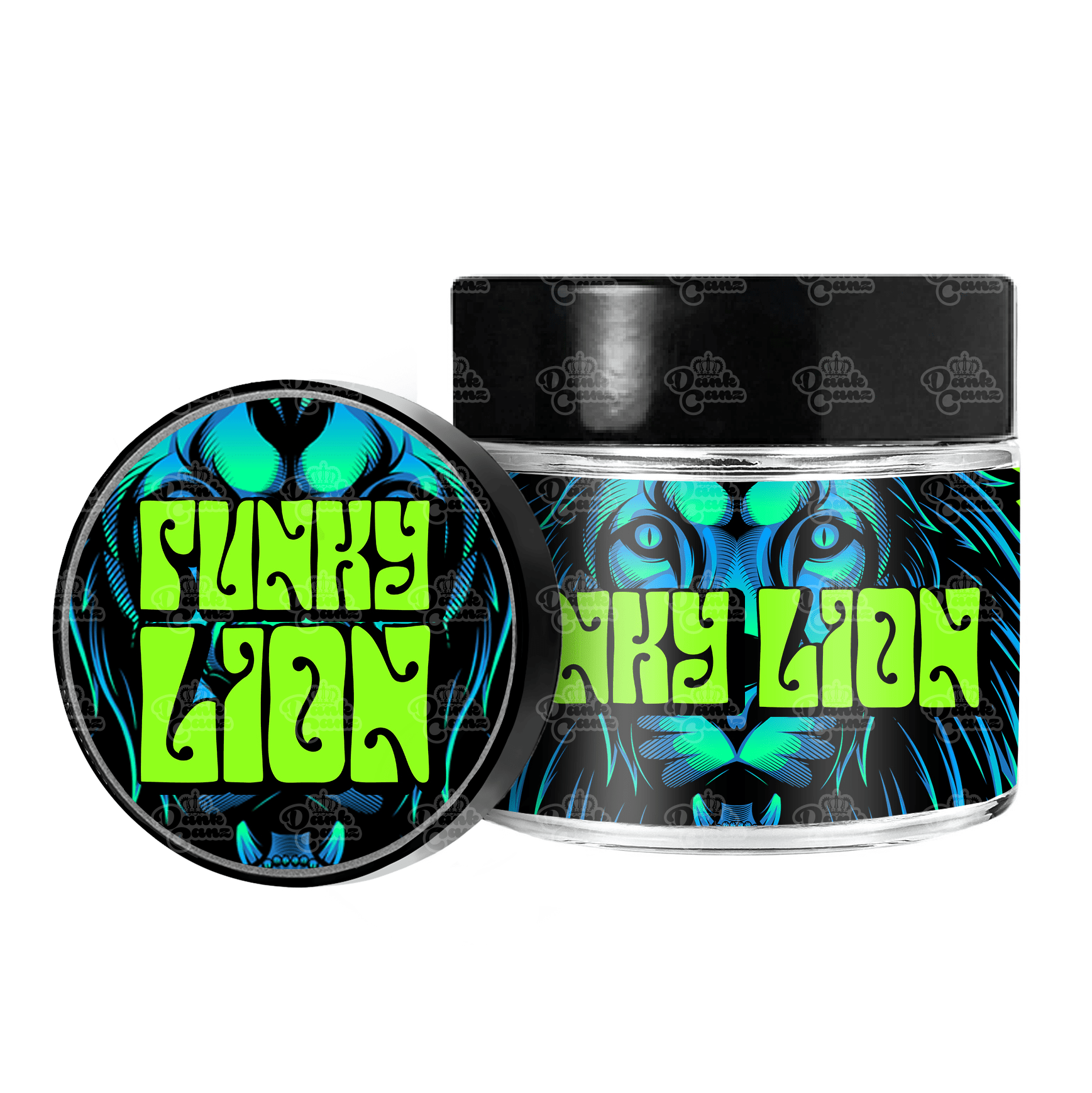 Funky Lion 3.5g/60ml Glass Jars - Labelled - DC Packaging Custom Cannabis Packaging