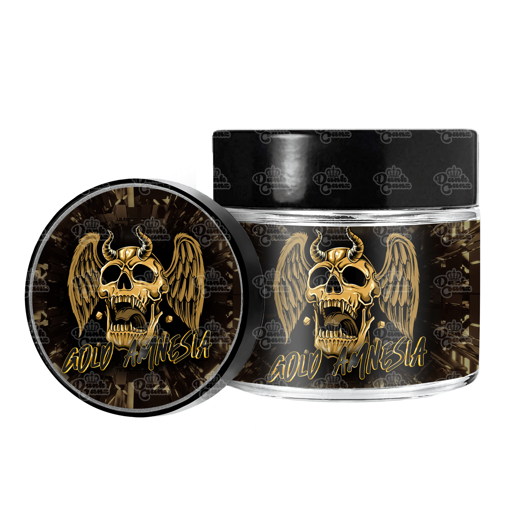 Gold Amnesia 3.5g/60ml Glass Jars - Labelled - DC Packaging Custom Cannabis Packaging