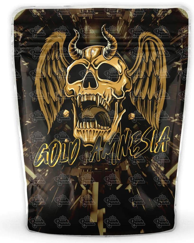 Gold Amnesia Mylar Bags - DC Packaging Custom Cannabis Packaging