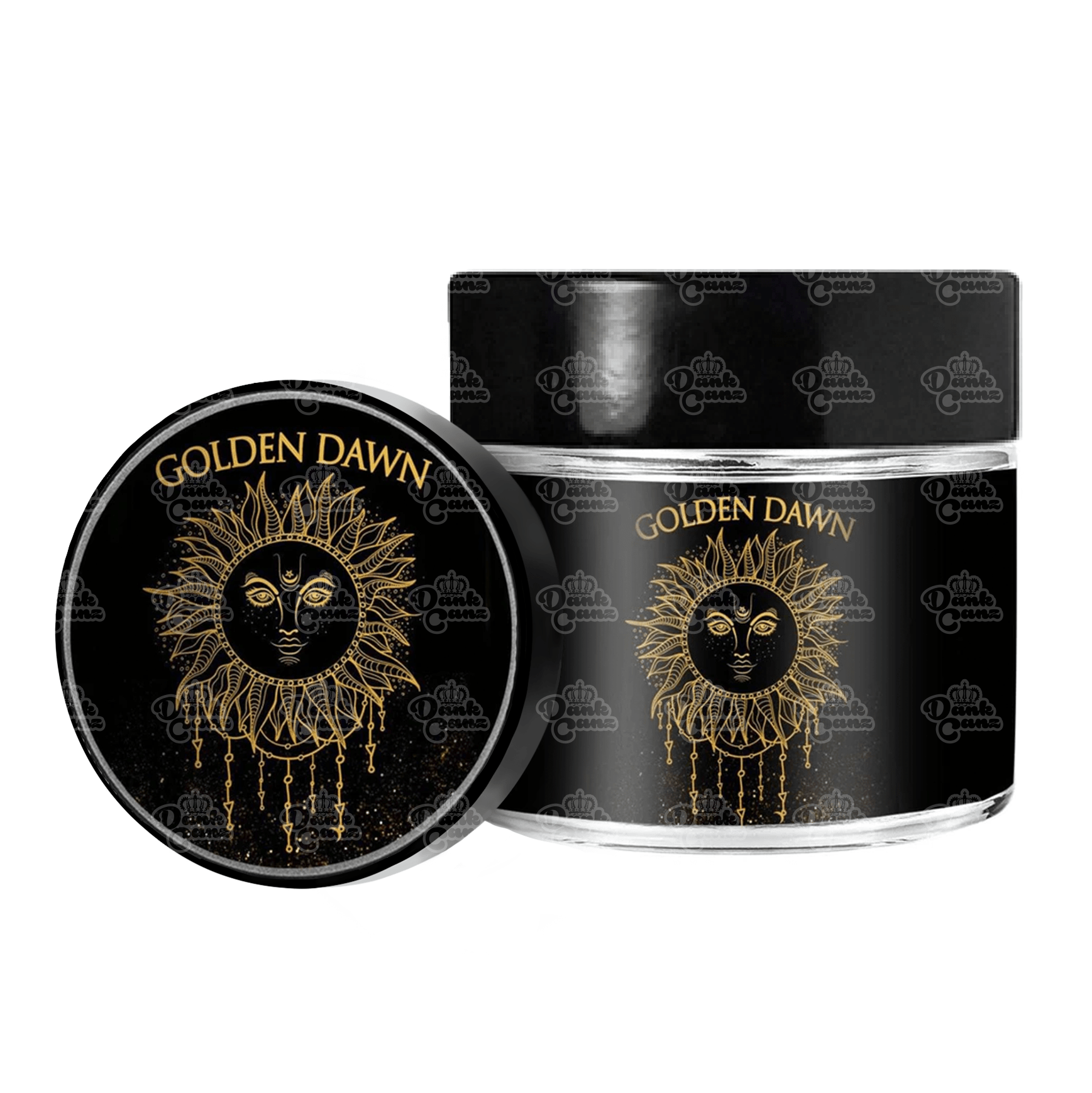 Golden Dawn 3.5g/60ml Glass Jars - Labelled - DC Packaging Custom Cannabis Packaging