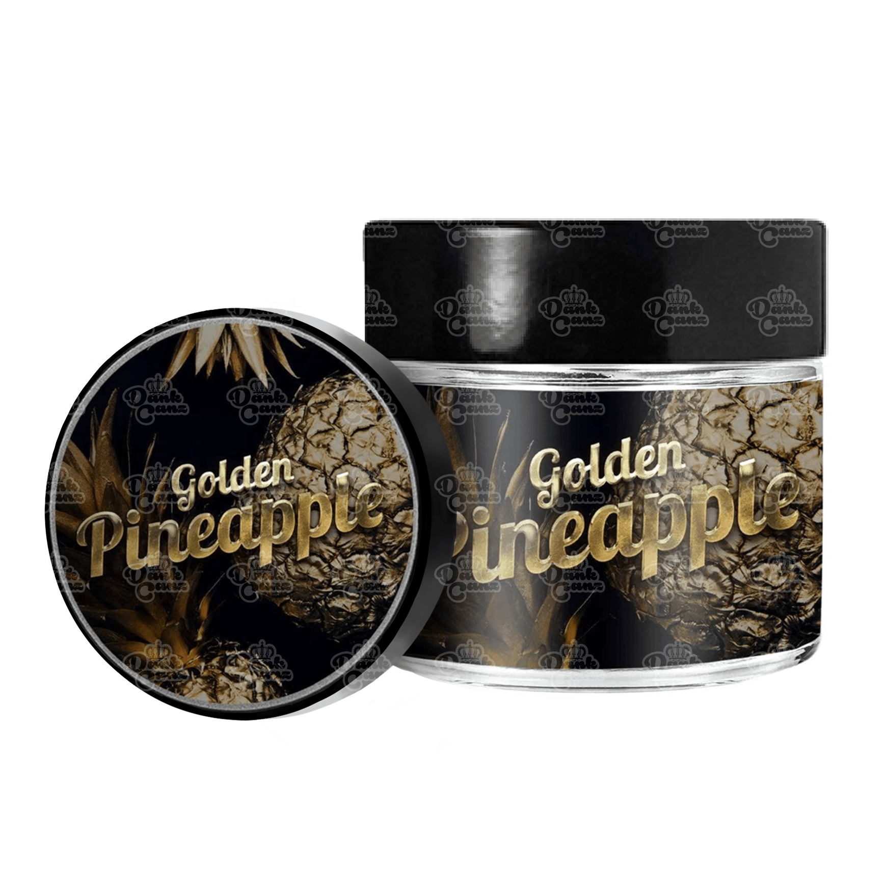 Golden Pineapple 3.5g/60ml Glass Jars - Labelled - DC Packaging Custom Cannabis Packaging