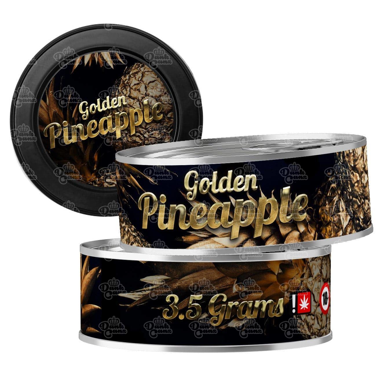 Golden Pineapple 3.5g Self Seal Tins - DC Packaging Custom Cannabis Packaging