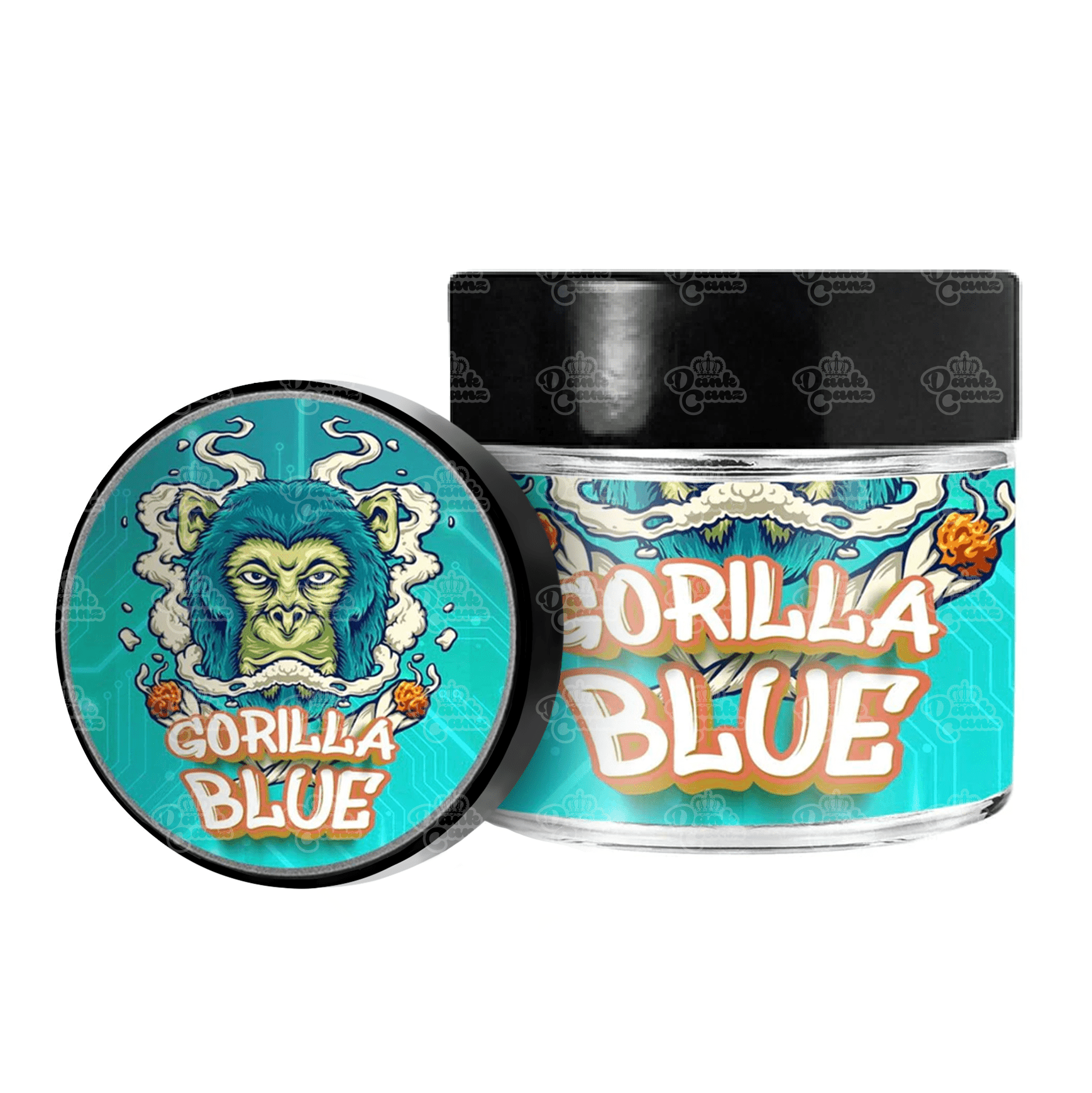 Gorilla Blue 3.5g/60ml Glass Jars - Labelled - DC Packaging Custom Cannabis Packaging