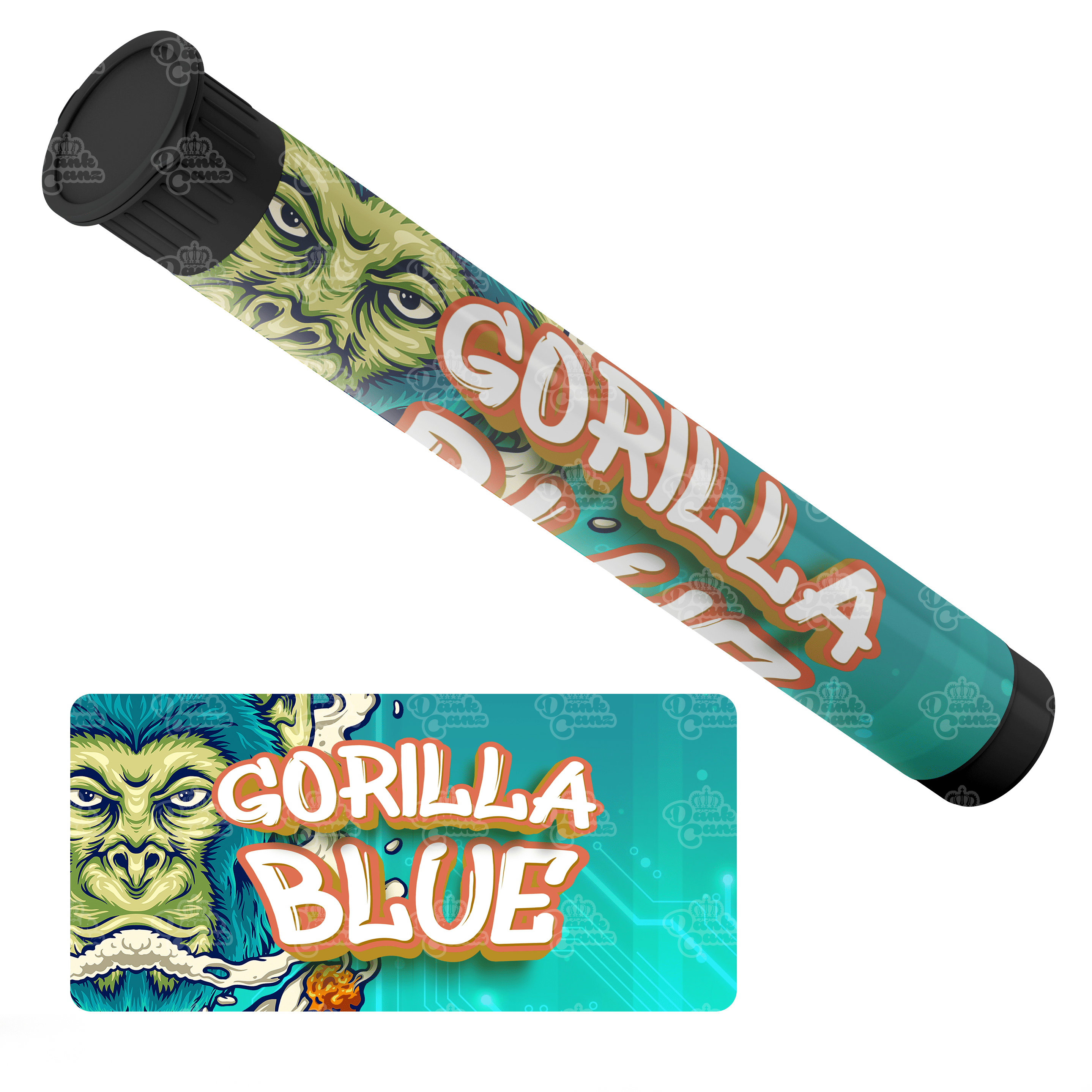 Gorilla Blue Pre Roll Tubes - Labelled - DC Packaging Custom Cannabis Packaging