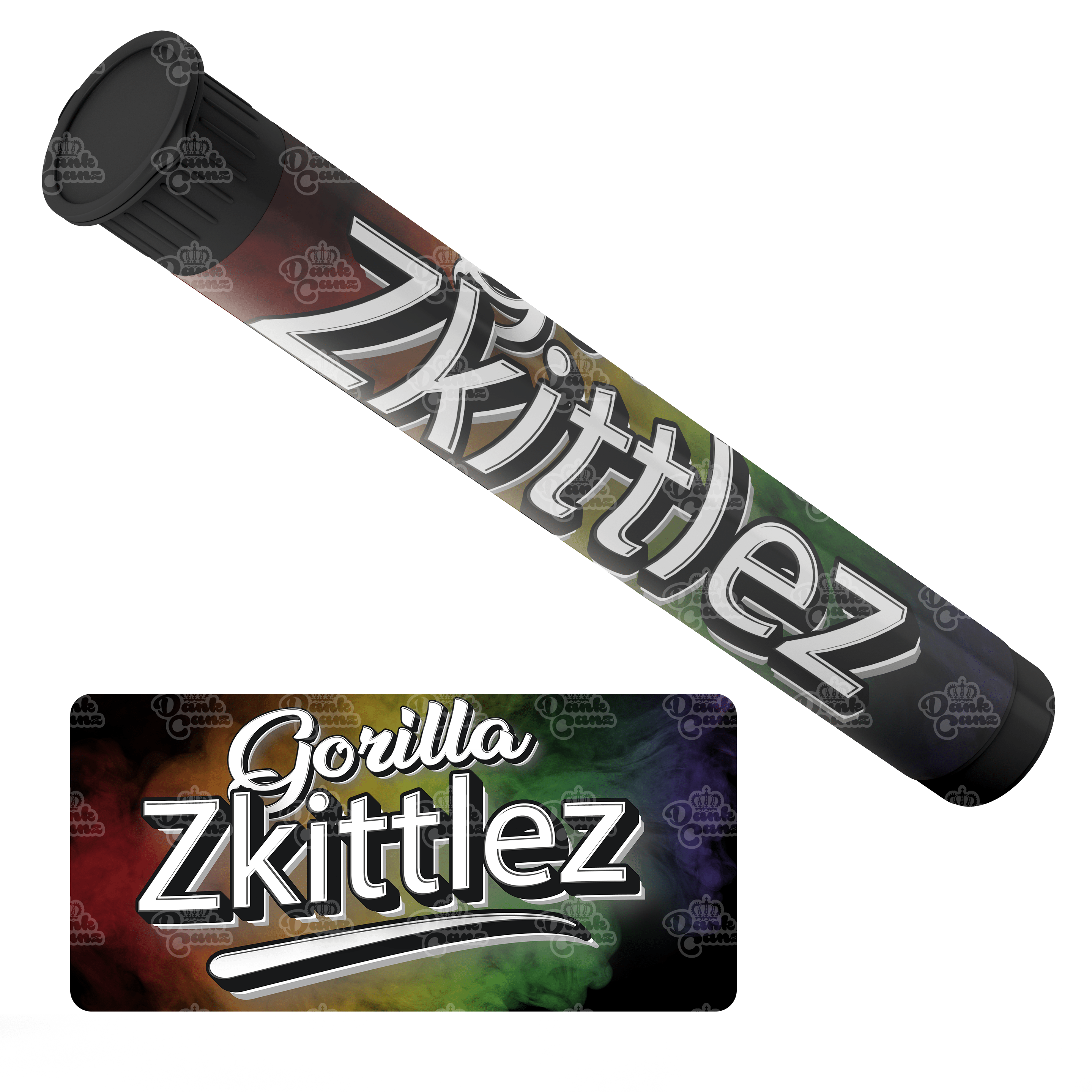 Gorilla Zkittlez Pre Roll Tubes - Labelled - DC Packaging Custom Cannabis Packaging