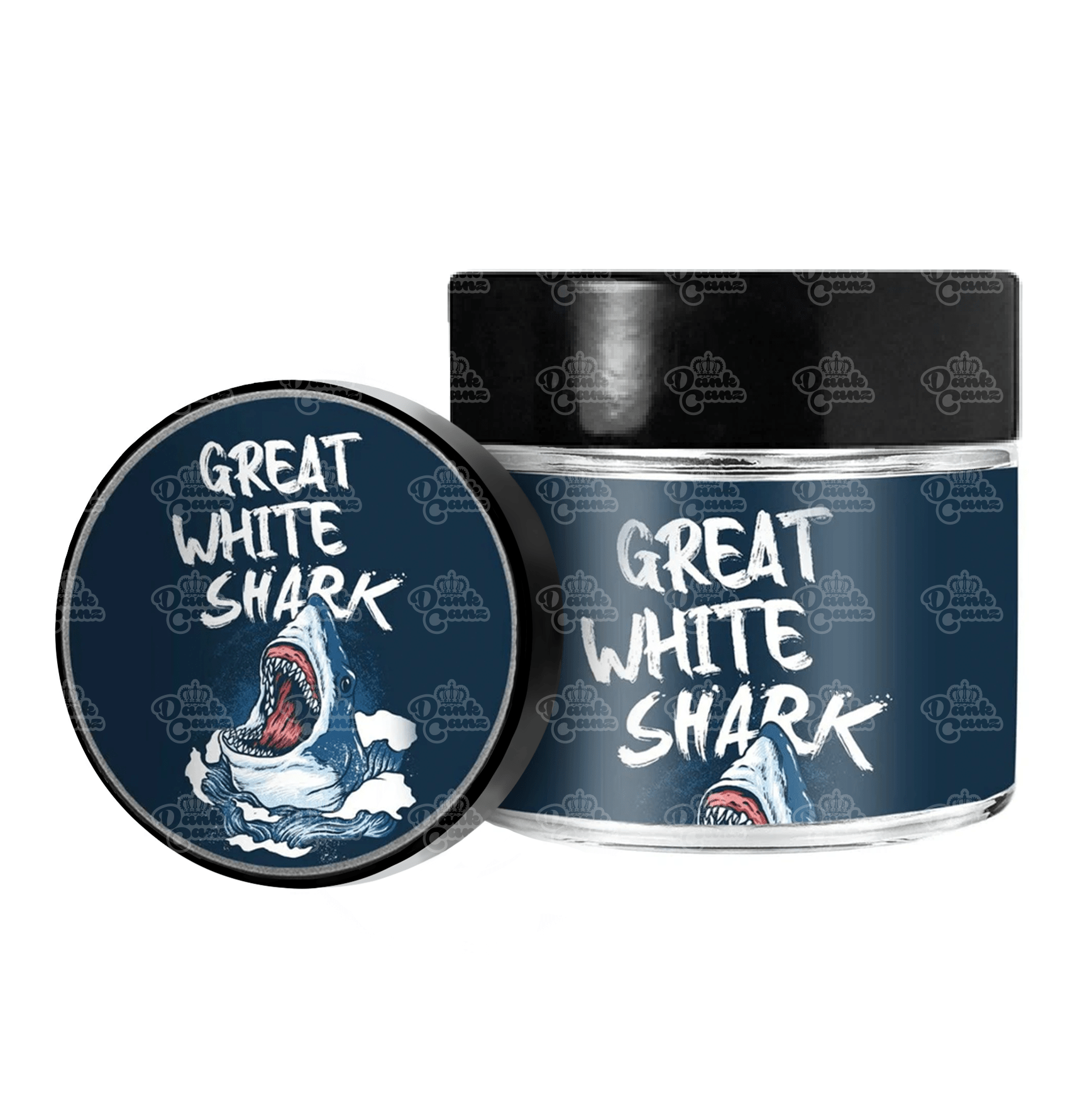 Great White Shark 3.5g/60ml Glass Jars - Labelled - DC Packaging Custom Cannabis Packaging