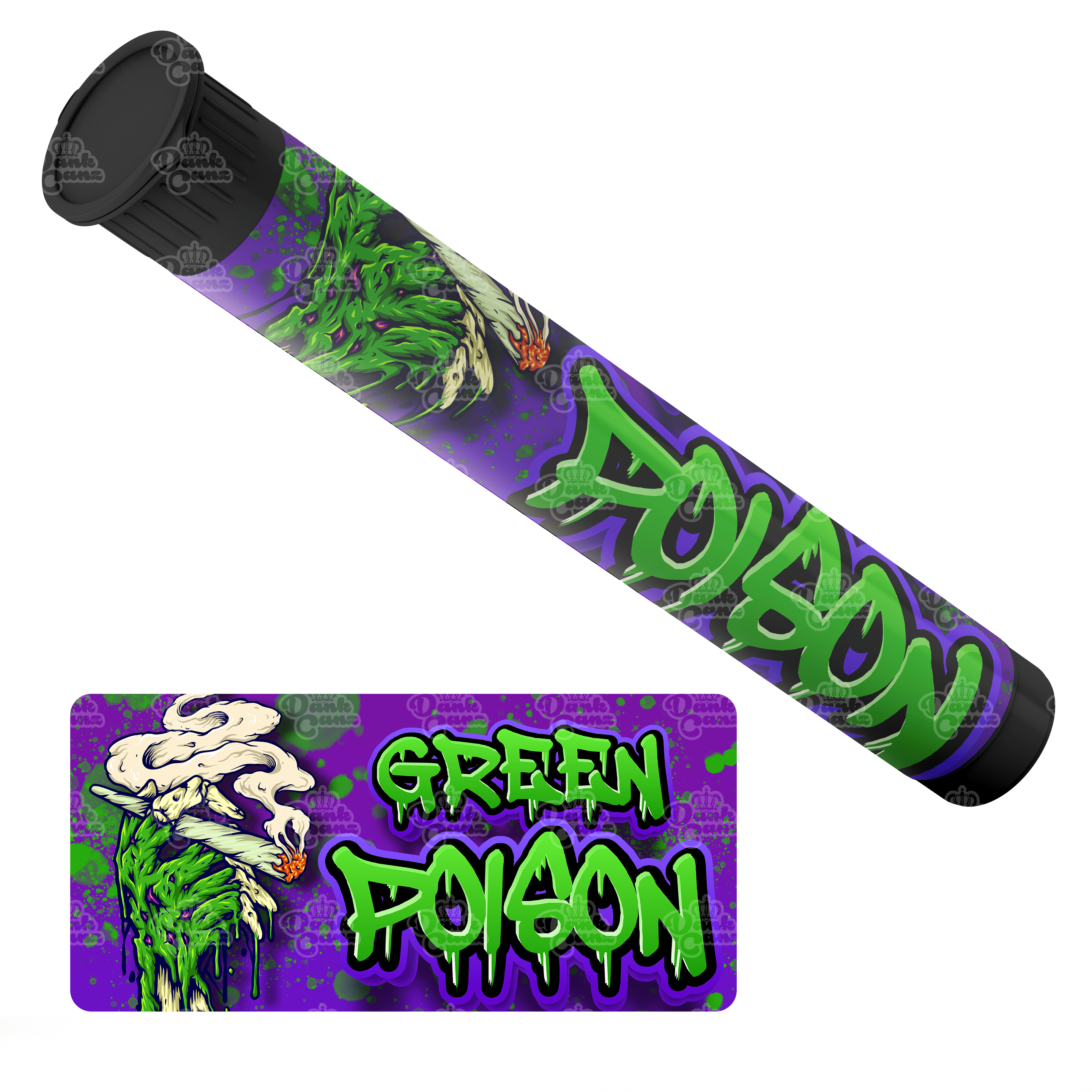 Green Poison Pre Roll Tubes - Labelled - DC Packaging Custom Cannabis Packaging